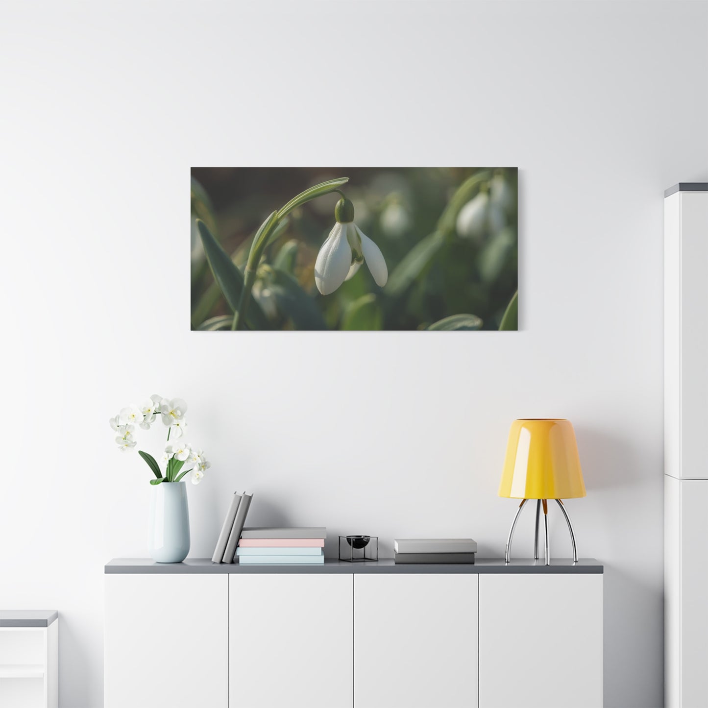 Snowdrop Flower Canvas Wall Art - Botanical Macro Art Print, Soft Green White Floral Print - Matte Cotton Canvas - Traditional Nature Style - Bedroom Wall Decor, Spa Wall Art - Ready to Hang