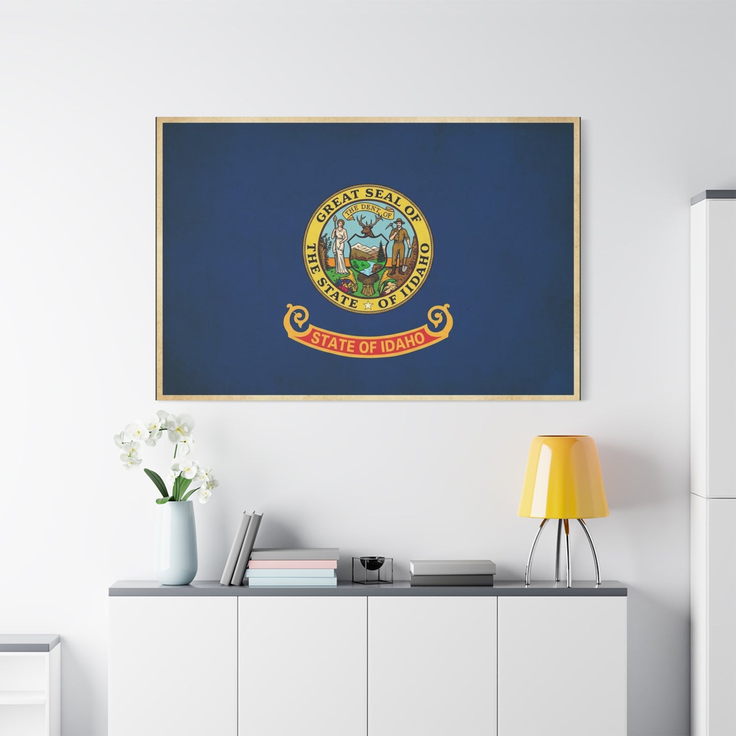 "Great Seal Of The State Of Idaho" Idaho Flag Canvas Wall Art - Blue State Pride Decor, Vintage Government Emblem Print - Traditional Patriotic Style - Living Room Office Wall Decor - Ready to Hang