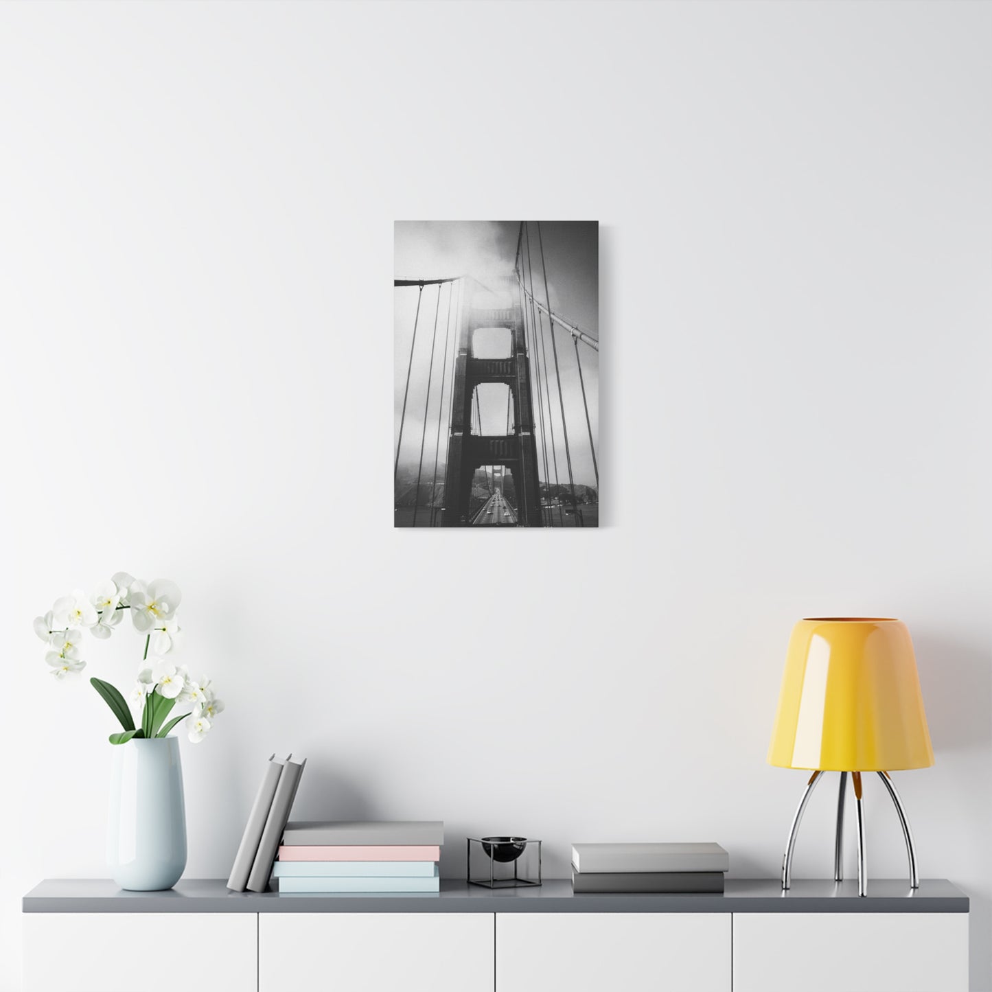 Golden Gate Bridge Canvas Wall Art - Black And White Foggy Bridge Art Print, Modern Cityscape Wall Decor - Minimalist Contemporary Style For Living Room Office - Bedroom Home Decoration