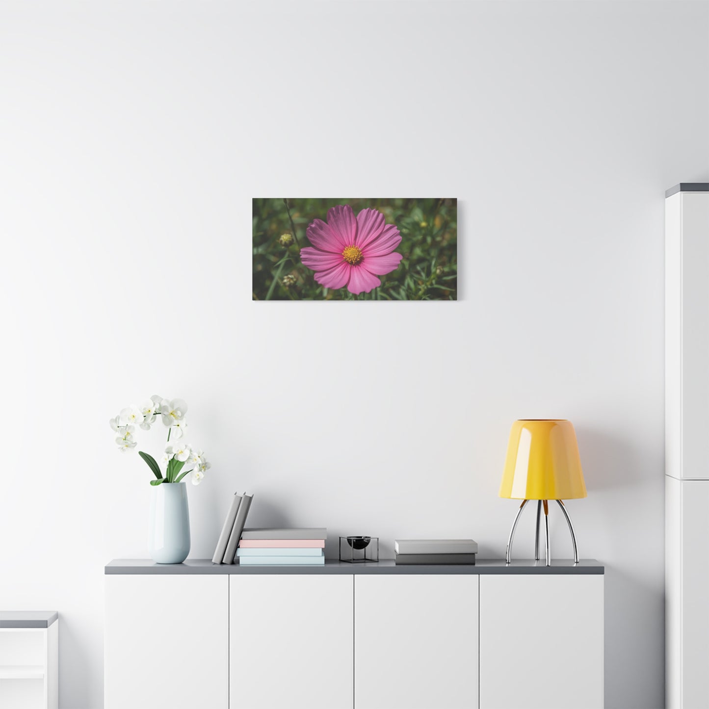 Pink Cosmos Flower Canvas Wall Art - Floral Nature Art Print, Soft Botanical Bloom - Matte Cotton Canvas - Bedroom Wall Decor, Bathroom Home Decoration, Spa Style - Bedroom Home Decoration