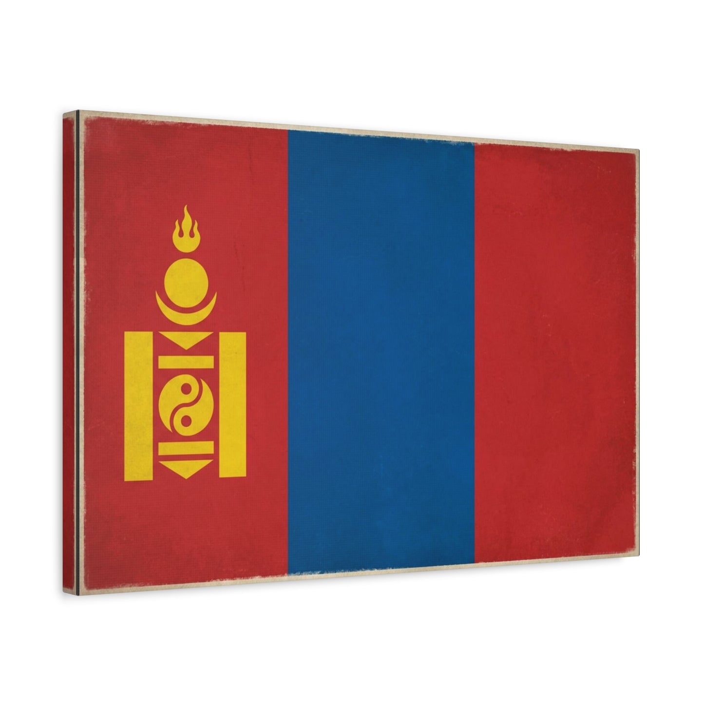 Mongolia Flag Canvas Wall Art - Vintage Mongolian Banner Print, Red Blue Soyombo Design - Patriotic Traditional Style - Living Room Wall Decor, Office Art - Bedroom Home Decoration - Ready to Hang