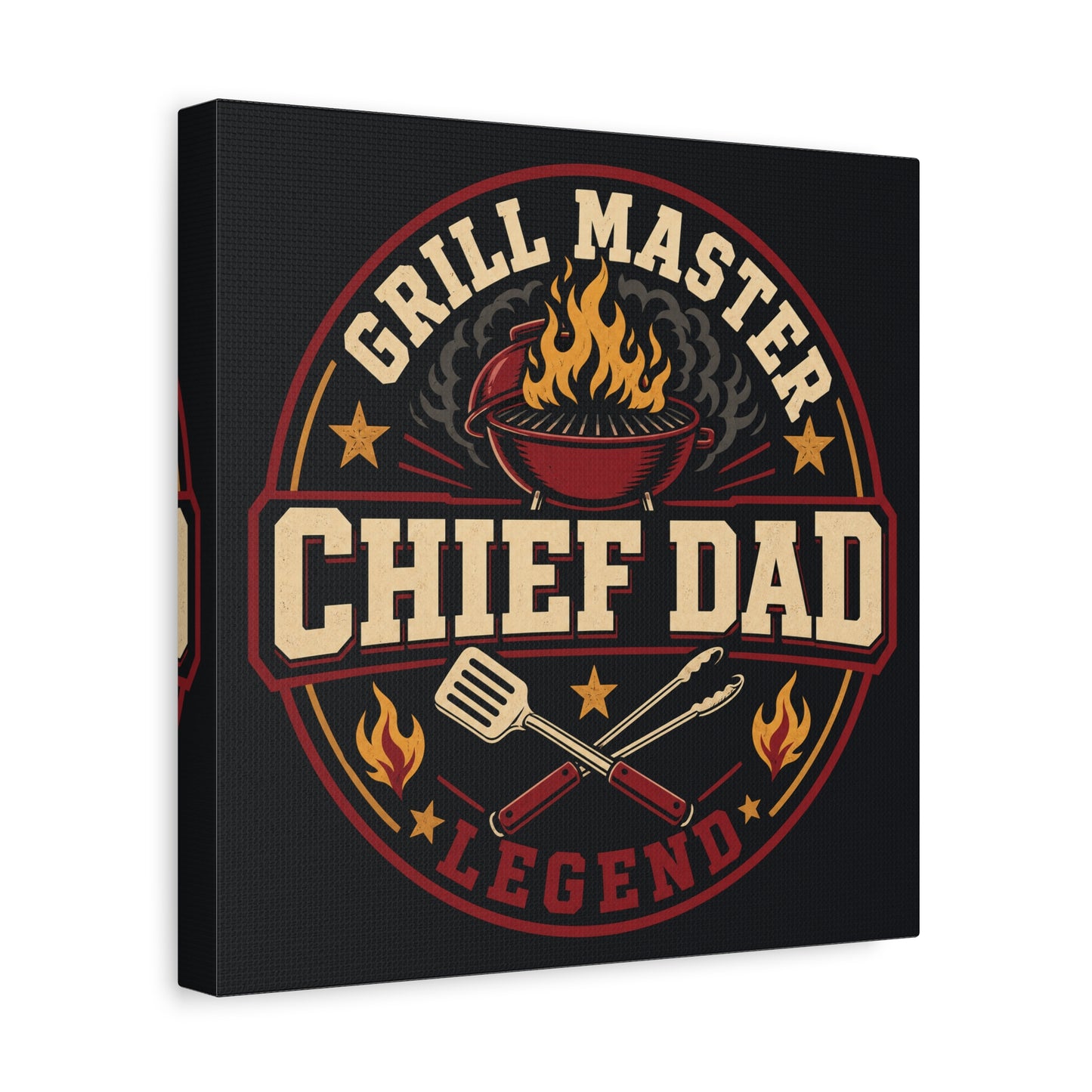 "Grill Master Chef Dad Legend" Canvas Wall Art - Vintage BBQ Typography Print, Rustic Kitchen Decor, Man Cave Wall Hanging, Retro Barbecue Poster Style Home Accent - Ready to Hang - Ready to Hang