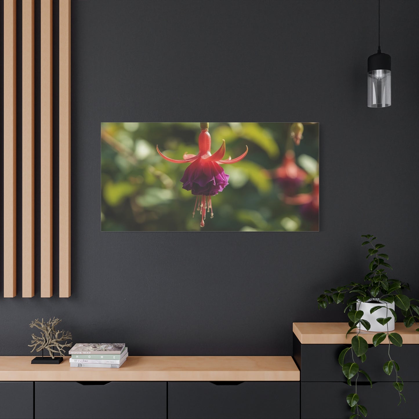 Fuchsia Flower Canvas Wall Art - Botanical Macro Art Print, Red Purple Bloom - Matte Cotton Art Print - Contemporary Nature Style - Bedroom Wall Decor, Spa Room Accent - Bedroom Home Decoration
