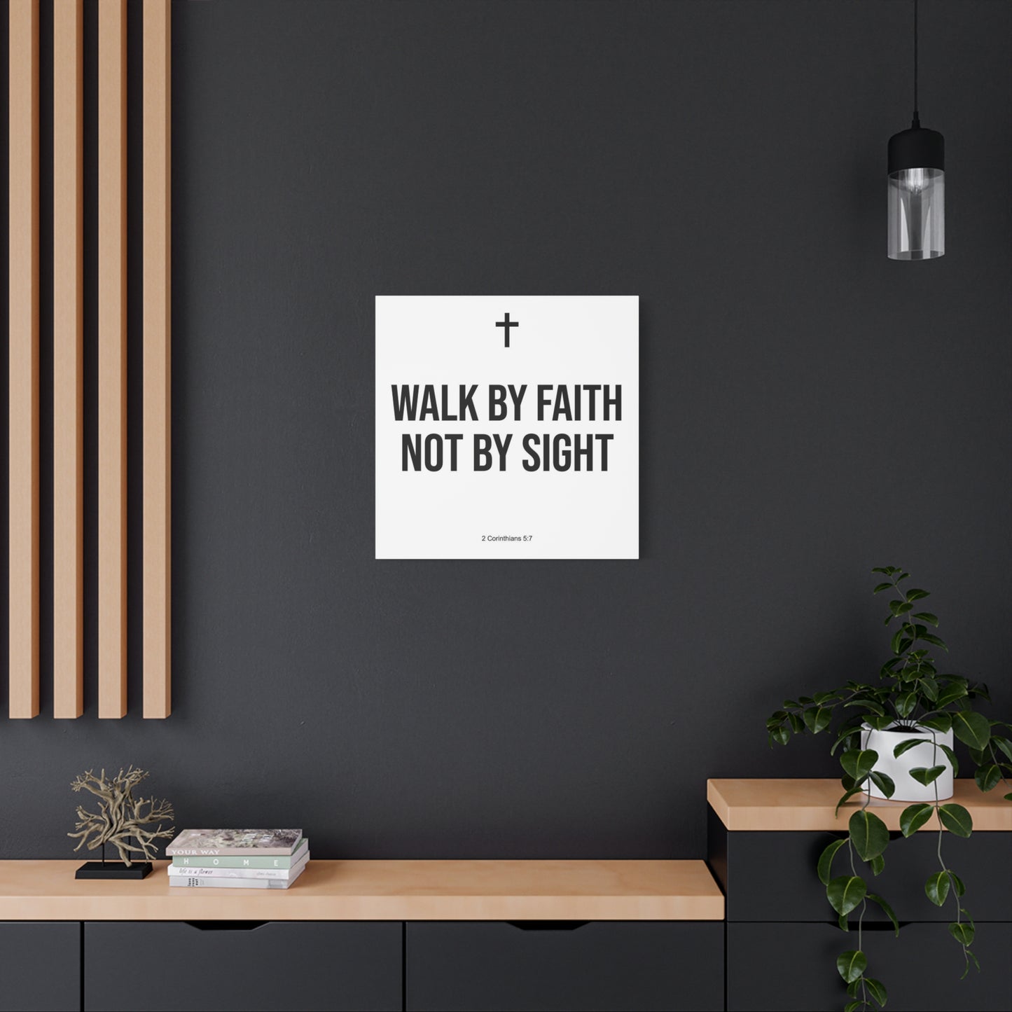 "Walk By Faith Not By Sight" Christian Canvas Wall Art - 2 Corinthians 5:7 Cross Scripture Print - Black And White Minimalist Typography Decor - Living Room Bedroom Office Home Decoration