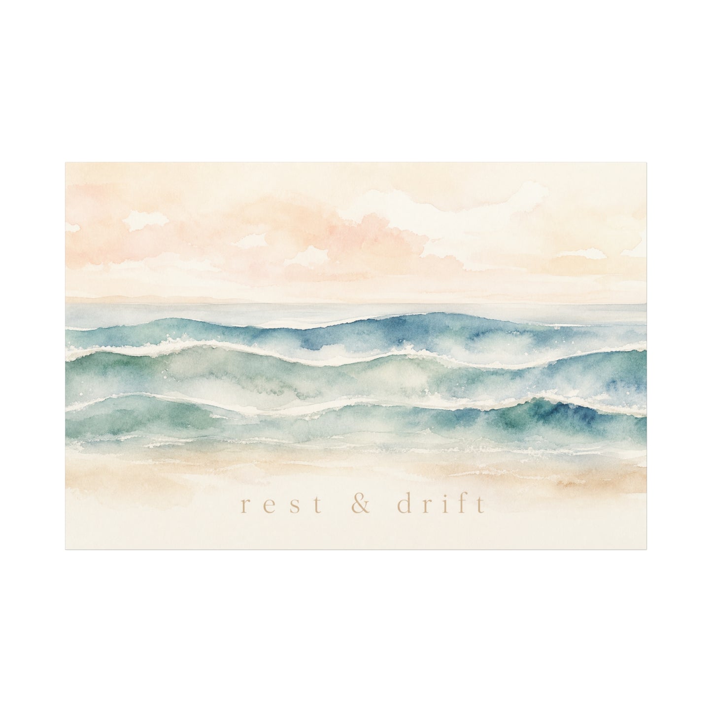 "Rest & Drift" Coastal Ocean Waves Canvas Wall Art - Watercolor Seascape Beach Decor - Serene Pastel Blue And Peach - Bedroom Home Decoration, Living Room Accent, Jellyfish Room Decor - Ready to Hang