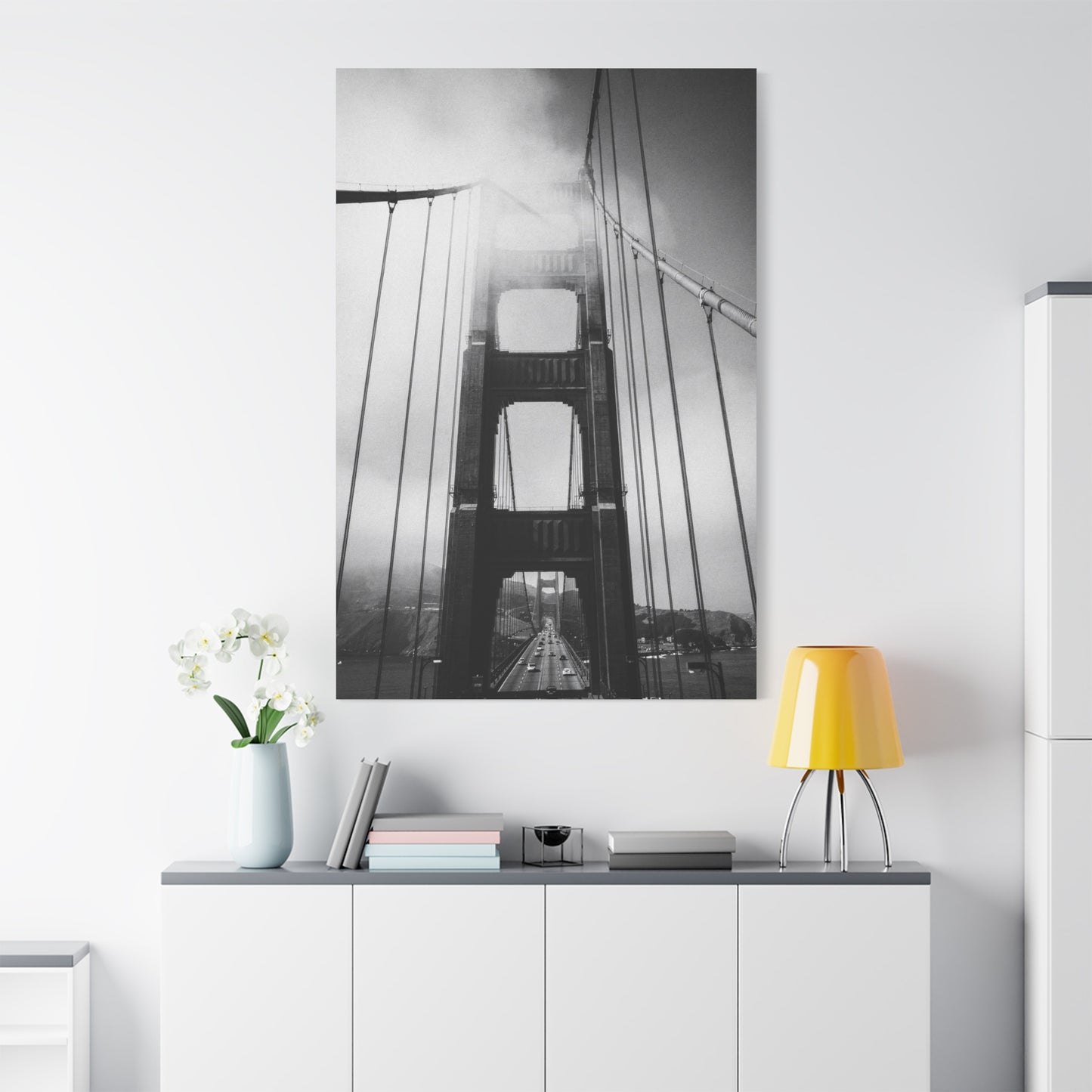 Golden Gate Bridge Canvas Wall Art - Black And White Foggy Bridge Art Print, Modern Cityscape Wall Decor - Minimalist Contemporary Style For Living Room Office - Bedroom Home Decoration