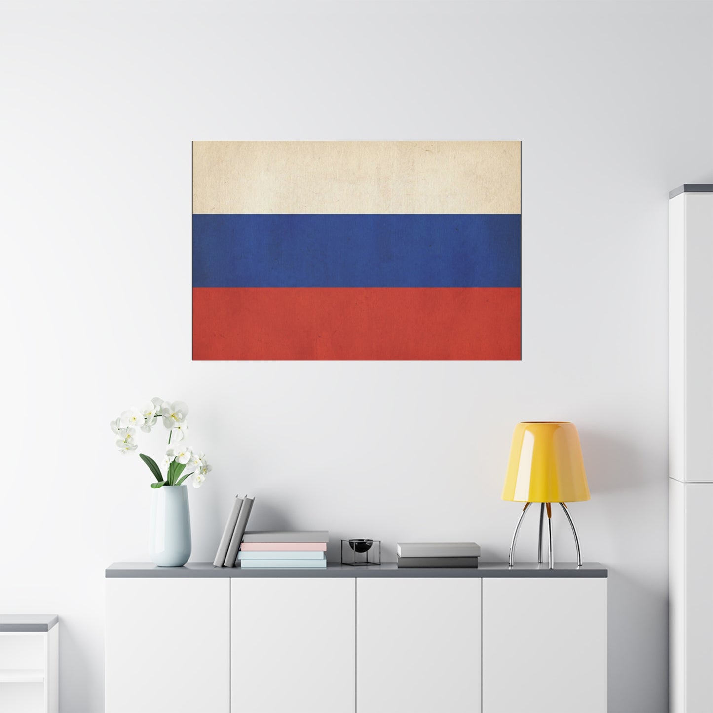 Russia Flag Canvas Wall Art - Vintage Tricolor Banner Print, Patriotic Minimalist Decor - Textured Cotton Look - Living Room Home Decoration, Office Accent - Living Room Wall Decor - Ready to Hang