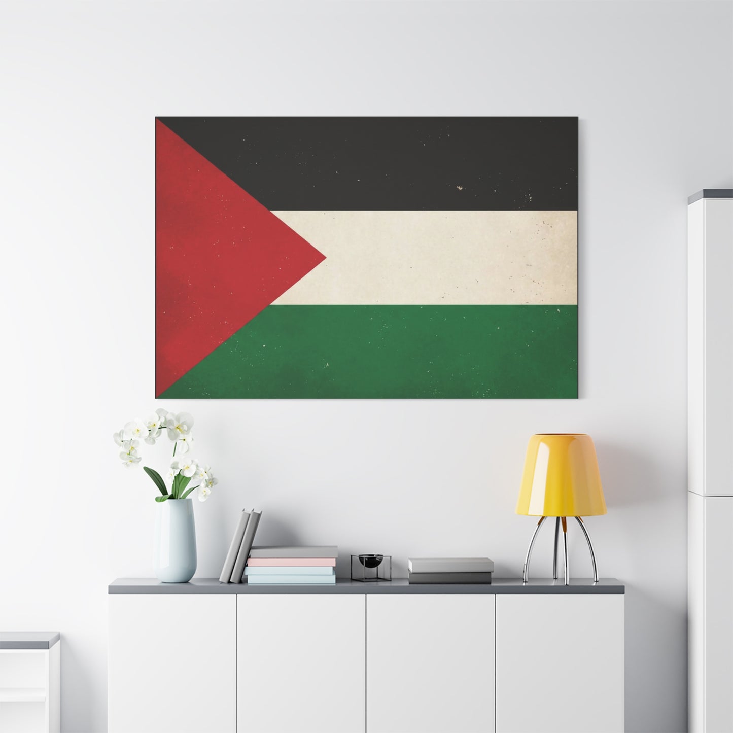 Palestine Flag Canvas Wall Art - Vintage Palestinian Flag Print, Patriotic Red Black White Green Design - Minimalist Cultural Decor - Living Room Bedroom Office Wall Decor - Bedroom Home Decoration