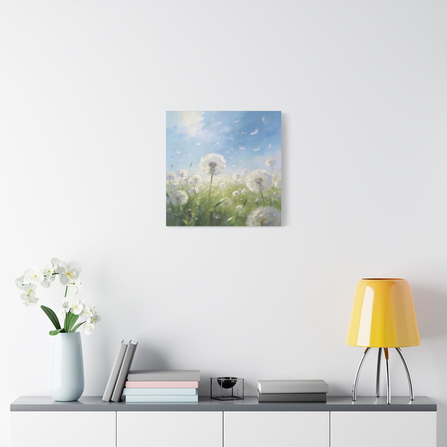 Dandelion Meadow Canvas Wall Art - Blue Sky Botanical Canvas Print, Soft Pastel Nature Wall Decor - Matte Cotton Artwork - Bedroom Home Decoration, Living Room Accent - Bedroom Home Decoration
