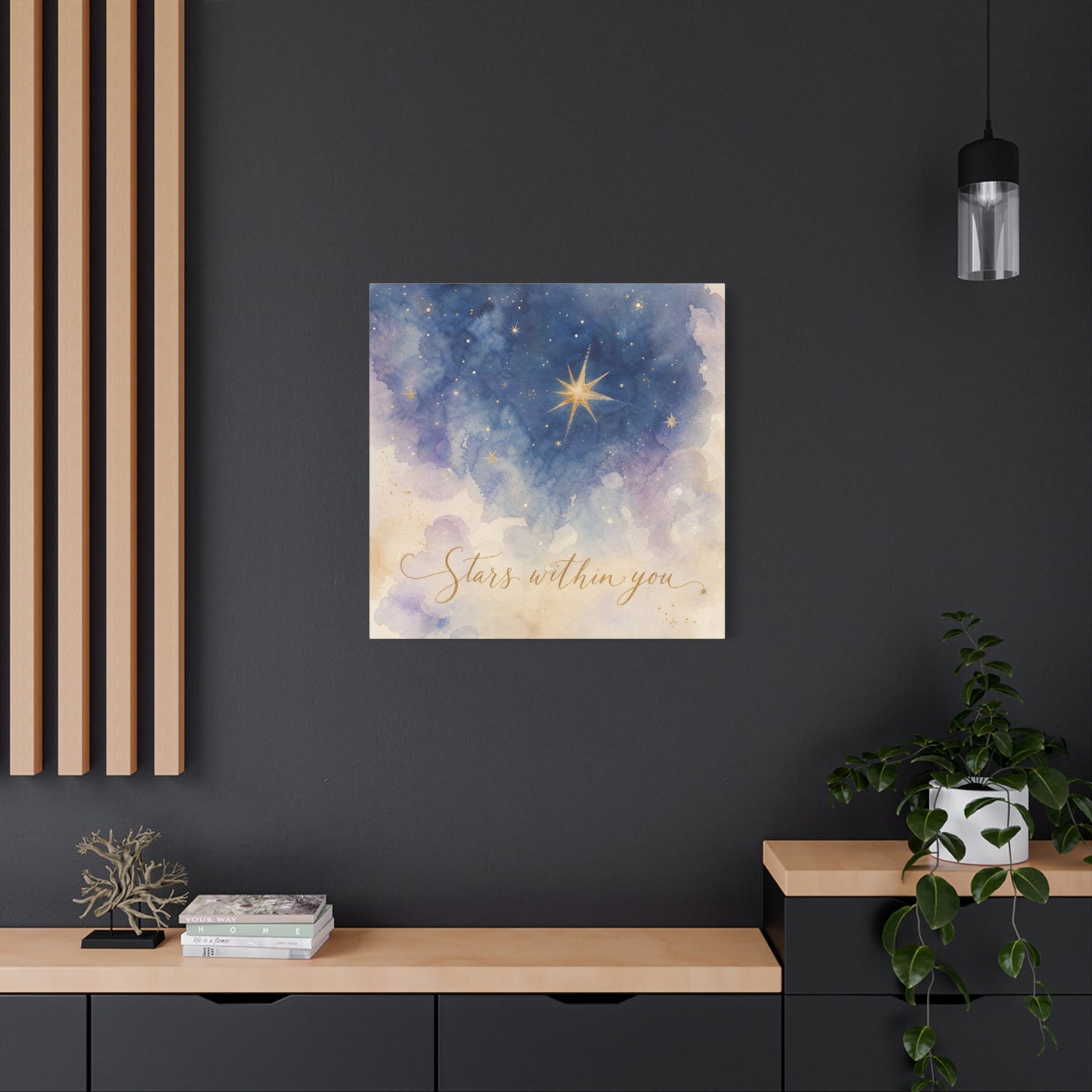 "Stars Within You" Celestial Canvas Wall Art - Watercolor Night Sky Quote Print - Gold Star Galaxy Decor - Inspirational Bedroom Wall Decor, Nursery Home Decoration, Bohemian Office Art