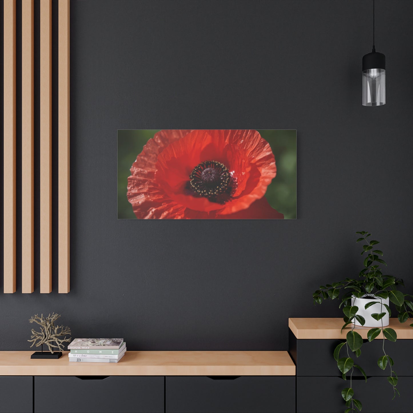 Red Poppy Flower Canvas Wall Art - Macro Botanical Art Print, Floral Nature Decor - Matte Cotton Canvas Print - Contemporary Style, Living Room Wall Decor, Bedroom Home Accent - Ready to Hang
