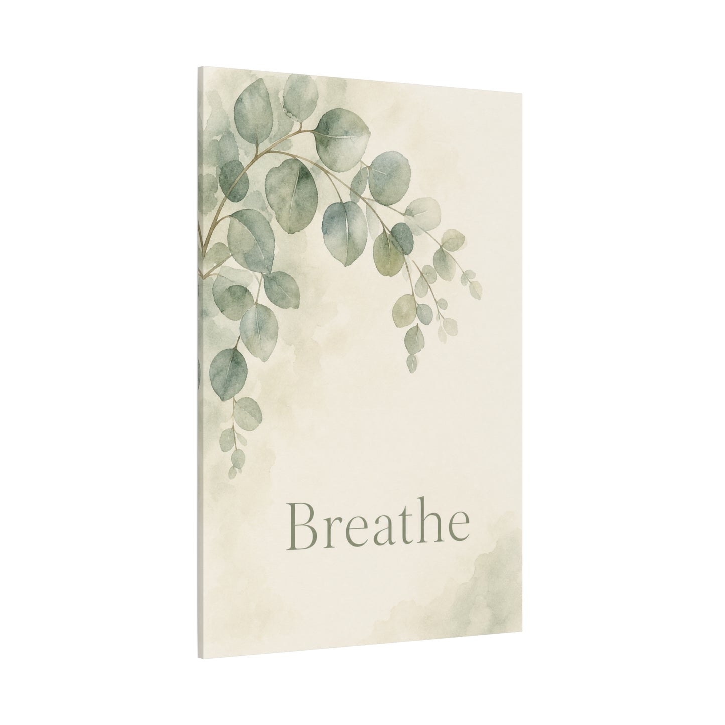 "Breathe" Botanical Canvas Wall Art - Sage Green Eucalyptus Leaves Watercolor Print - Minimalist Inspirational Wall Decor - Bedroom Home Decoration, Meditation Space Accent - Bedroom Home Decoration