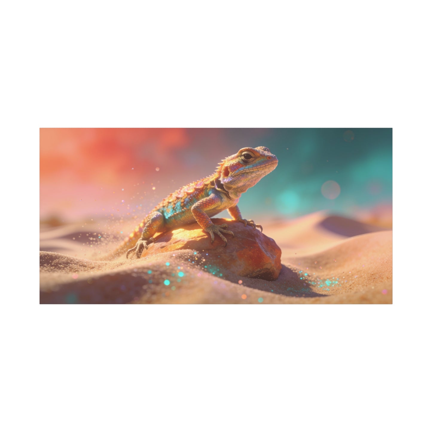 Colorful Desert Lizard Canvas Wall Art - Dreamy Wildlife Illustration, Matte Finish Canvas Print - Contemporary Fantasy Style - Living Room Wall Decor, Bedroom Home Decoration - Modern Farmhouse Style