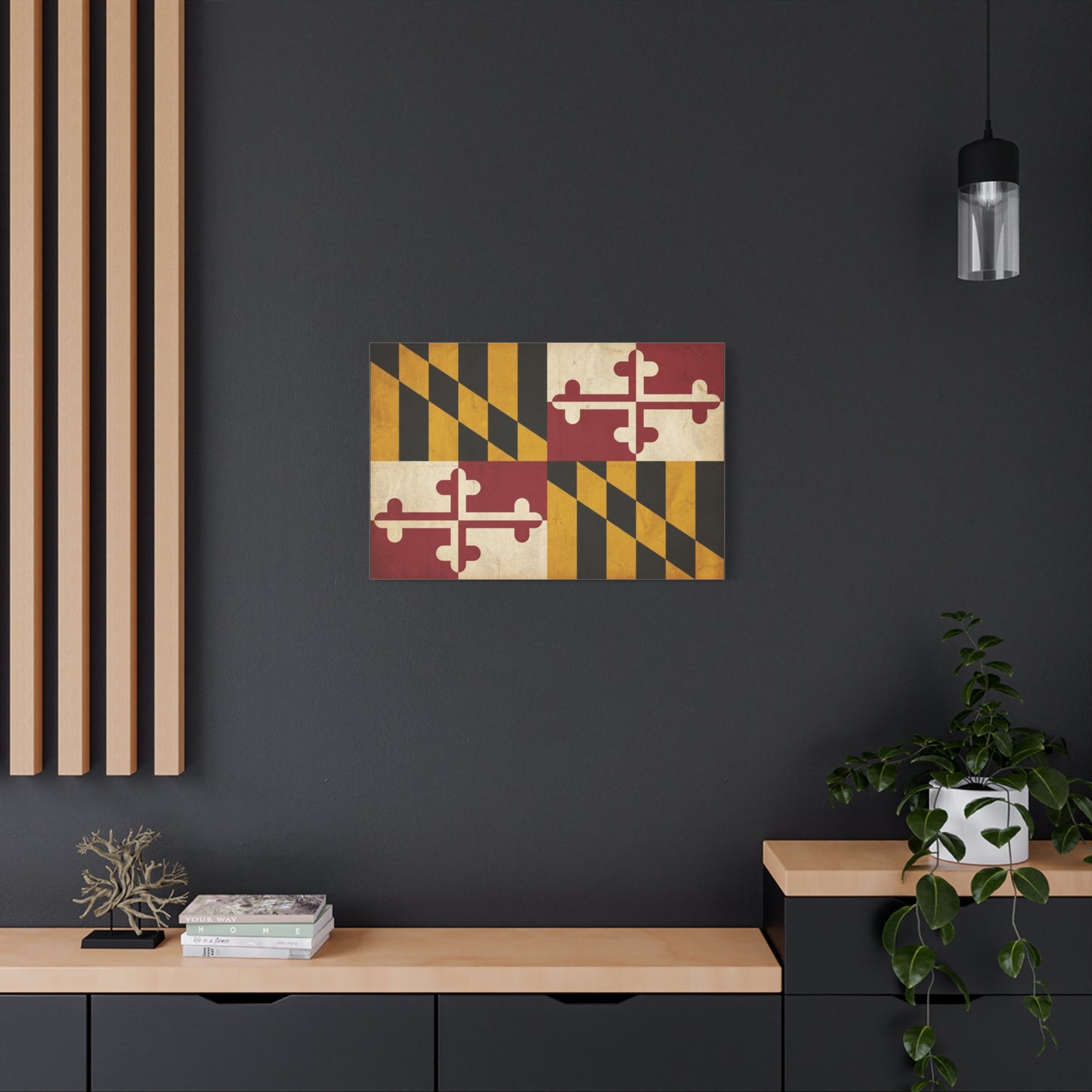 Maryland State Flag Canvas Wall Art - Vintage Red Gold Black Crest Design - Rustic Americana Decor - Living Room Wall Decor, Office Decoration - Bedroom Home Decoration - Modern Farmhouse Style