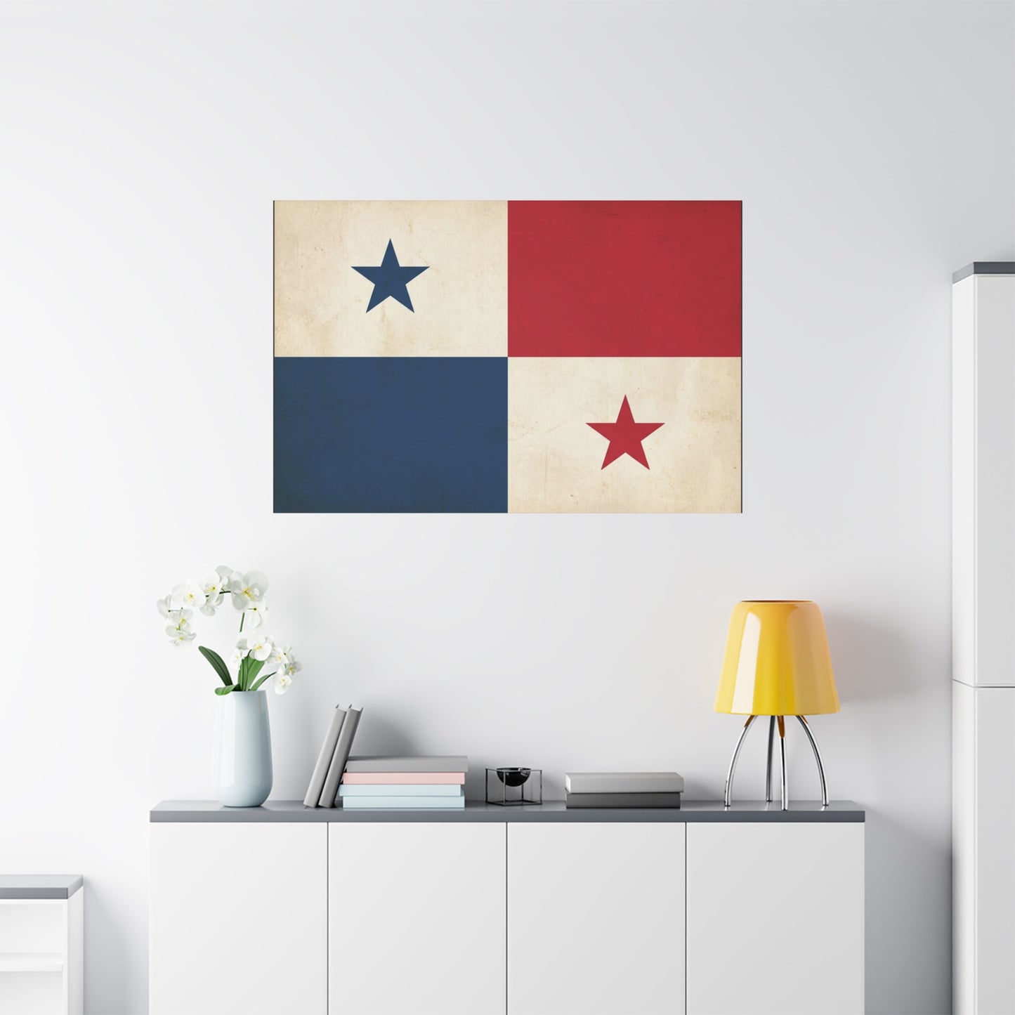 Panama Flag Canvas Wall Art - Vintage Republic Banner Print, Patriotic Red White Blue Star Design - Traditional Style Wall Decor - Living Room Home Decoration, Office Accent - Bedroom Home Decoration