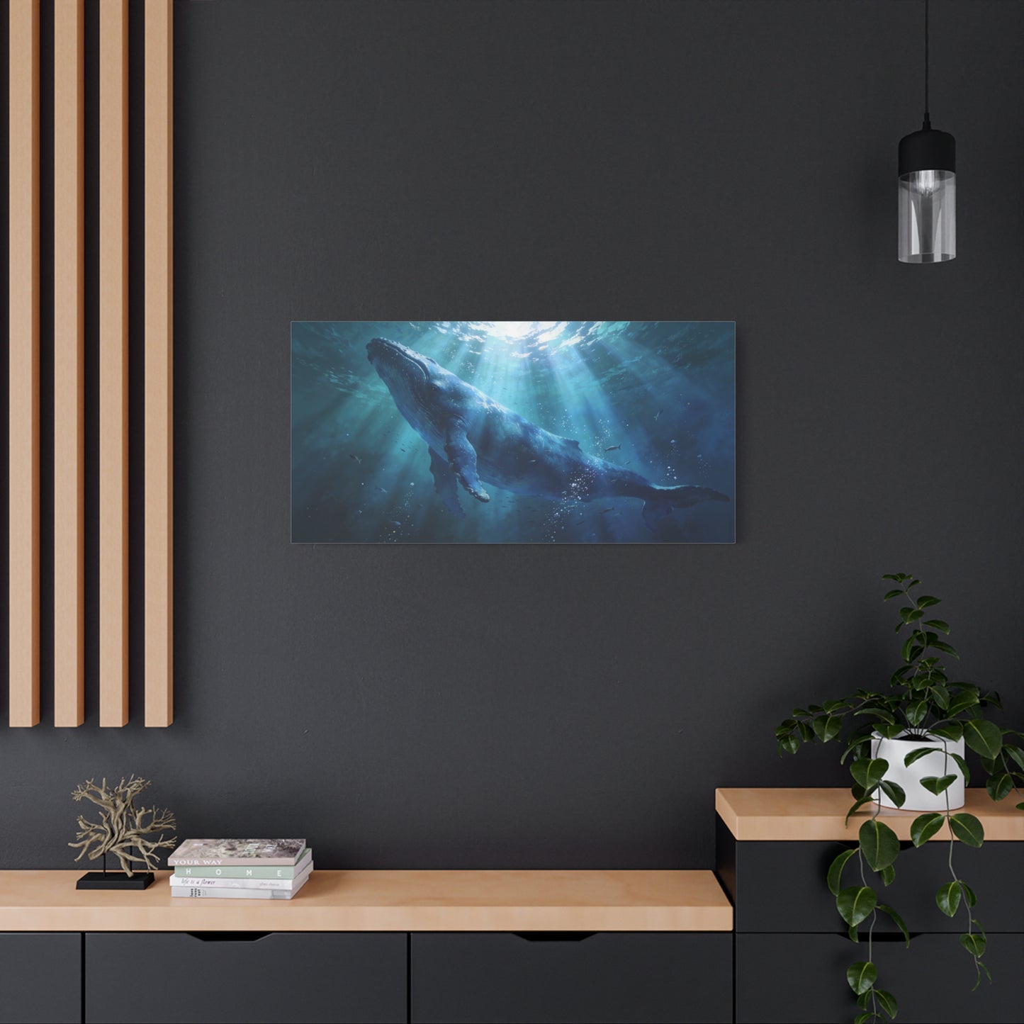 Humpback Whale Canvas Wall Art - Underwater Ocean Wildlife Scene, Blue Marine Decor - Matte Cotton Art Print - Contemporary Coastal Style - Living Room Wall Decor Bedroom Decoration - Ready to Hang