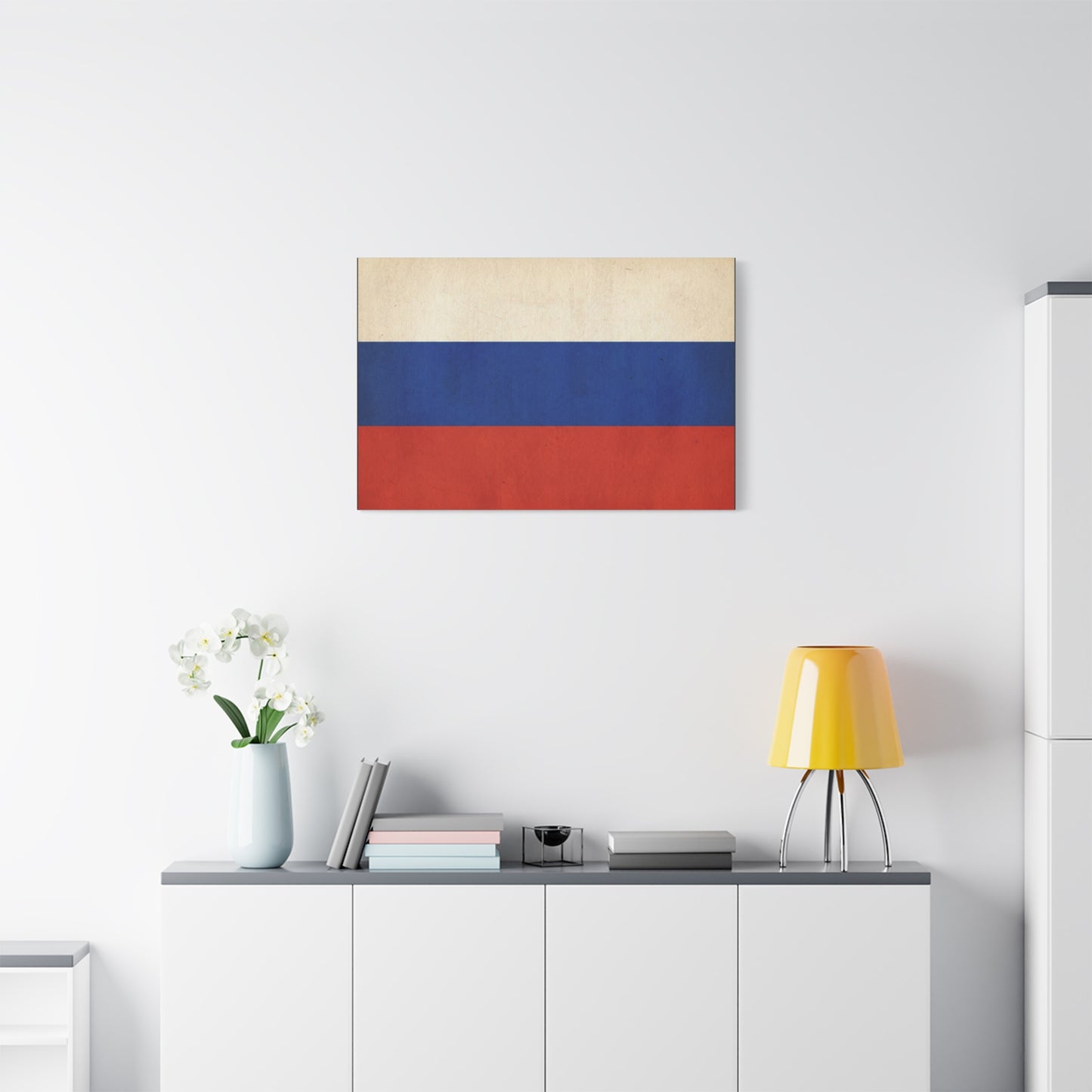 Russia Flag Canvas Wall Art - Vintage Tricolor Banner Print, Patriotic Minimalist Decor - Textured Cotton Look - Living Room Home Decoration, Office Accent - Living Room Wall Decor - Ready to Hang