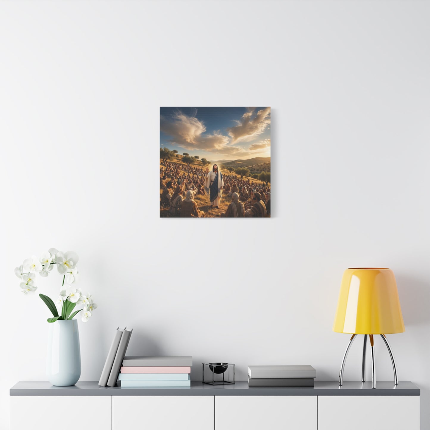 Jesus Teaching Multitude Canvas Wall Art - Biblical Hillside Sermon Scene, Christian Wall Decor - Matte Cotton Print, Traditional Style - Living Room Home Decoration, Office Art - Ready to Hang