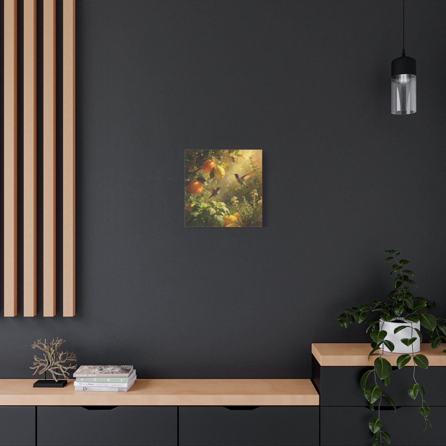 Hummingbird Citrus Canvas Wall Art - Lemon Orange Botanical Garden Print - Golden Light, Nature Home Decor, Living Room Wall Decor, Bedroom Home Decoration, Matte Finish Canvas - Cozy Reading Nook Art