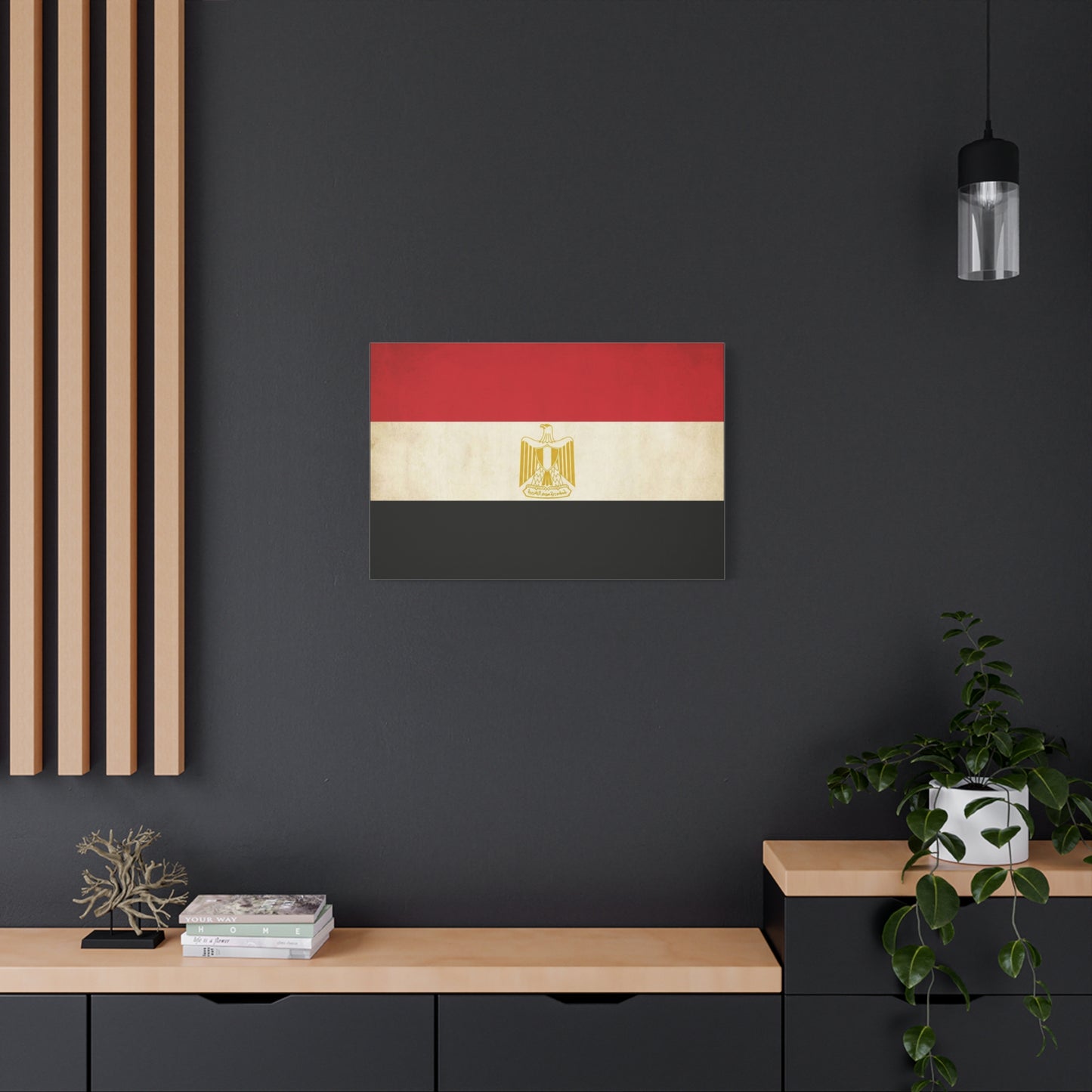 Egypt Flag Canvas Wall Art - Vintage Egyptian Eagle Emblem Print, Patriotic Red White Black Banner - Traditional National Decor - Living Room Home Decoration - Living Room Wall Decor - Ready to Hang