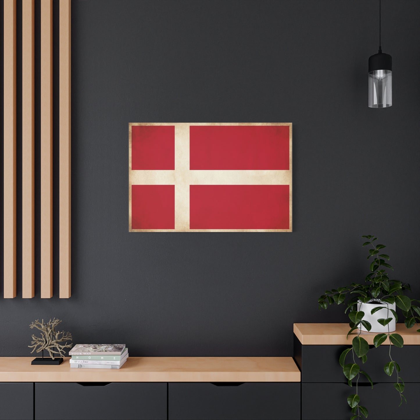 Denmark Flag Canvas Wall Art - Danish Flag Print, Vintage Nordic Decor - Minimalist Red And White Artwork - Living Room Wall Decor, Office Accent - Bedroom Home Decoration - Bedroom Home Decoration