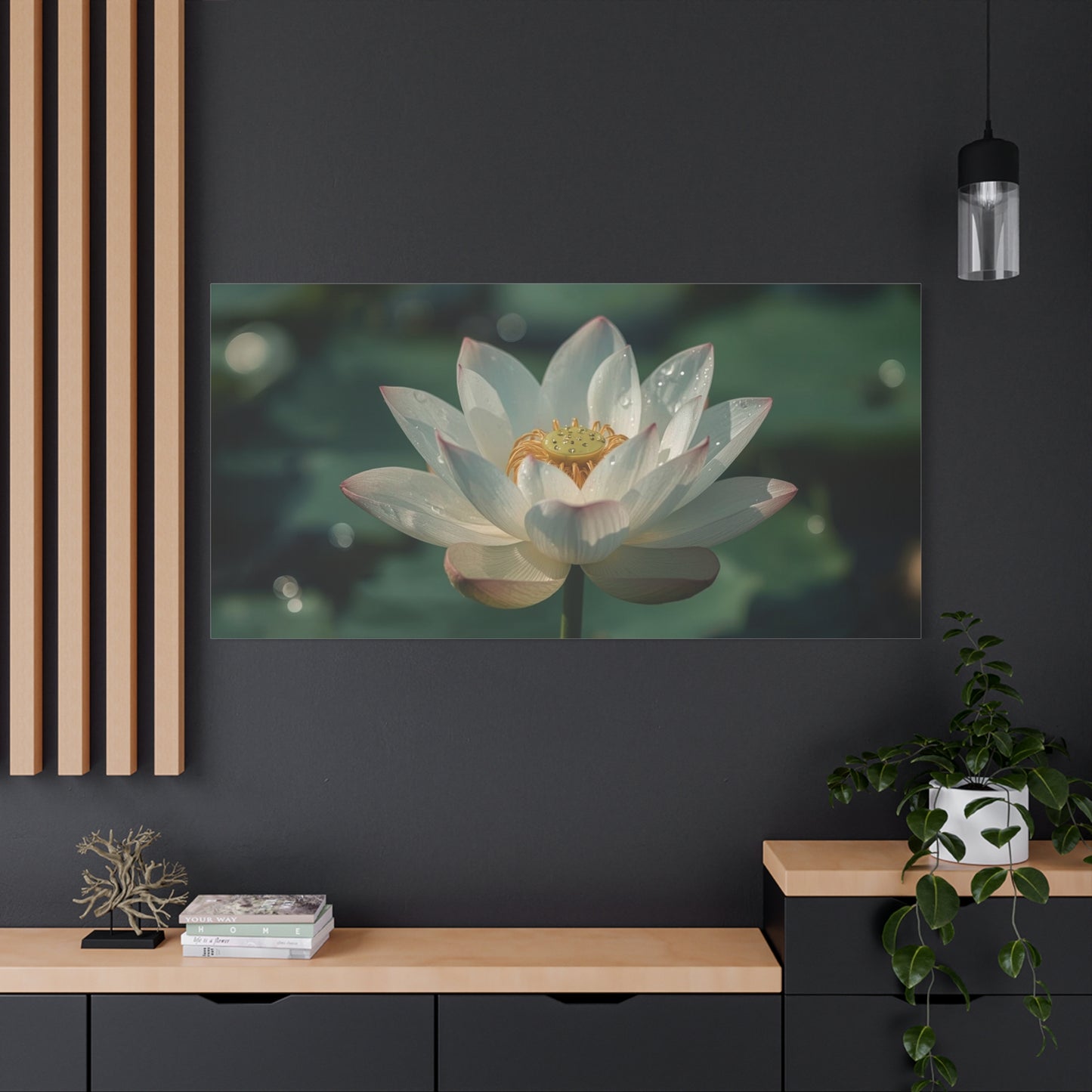 White Lotus Canvas Wall Art - Botanical Flower Art Print, Soft Pink Petals - Serene Matte Canvas Print - Bedroom Wall Decor, Bathroom Home Decoration, Spa Style Accent - Bedroom Home Decoration