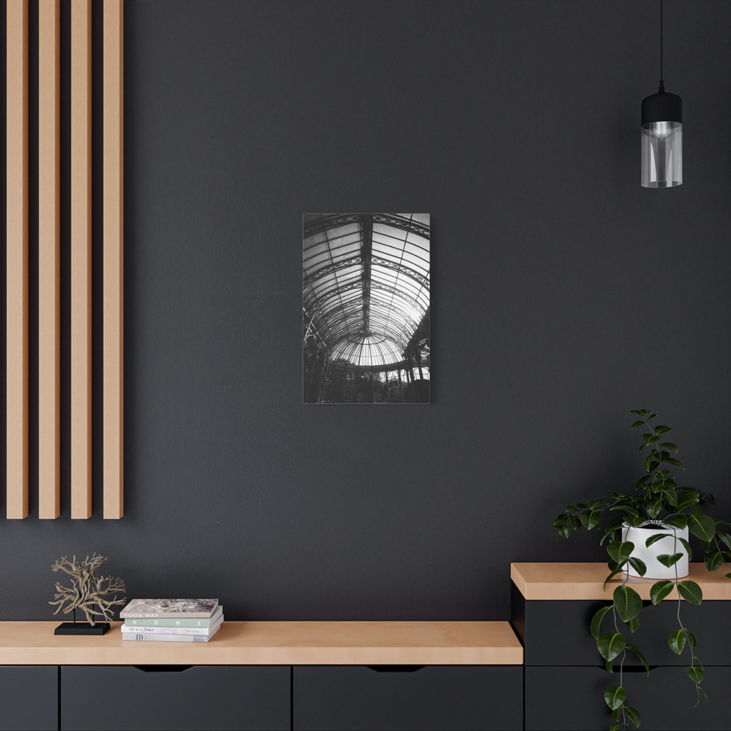 Black And White Glass Conservatory Canvas Wall Art - Architectural Art Print, Vintage Iron Pavilion Roof, Modern Minimalist Decor - Living Room Wall Decor, Office Art - Bedroom Home Decoration