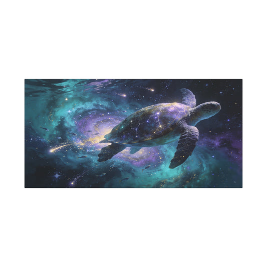 Cosmic Sea Turtle Canvas Wall Art - Celestial Galaxy Ocean Animal Print, Surreal Space Decor - Matte Cotton Canvas - Contemporary Fantasy Style - Living Room Bedroom Office Wall Decor - Ready to Hang