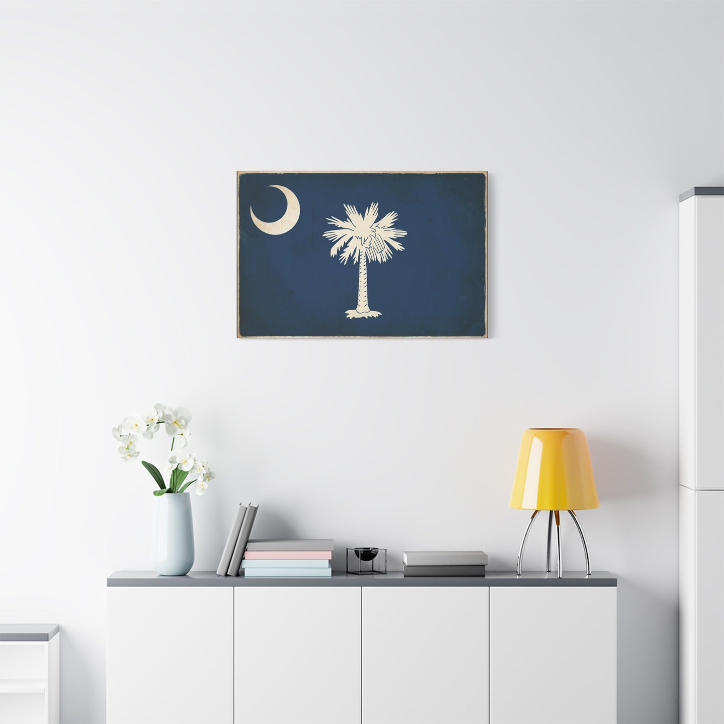South Carolina Flag Canvas Wall Art - Crescent Moon Palmetto Tree Print, Vintage Navy State Decor - Rustic Patriotic Style - Living Room Wall Decor, Office Home Decoration - Bedroom Home Decoration