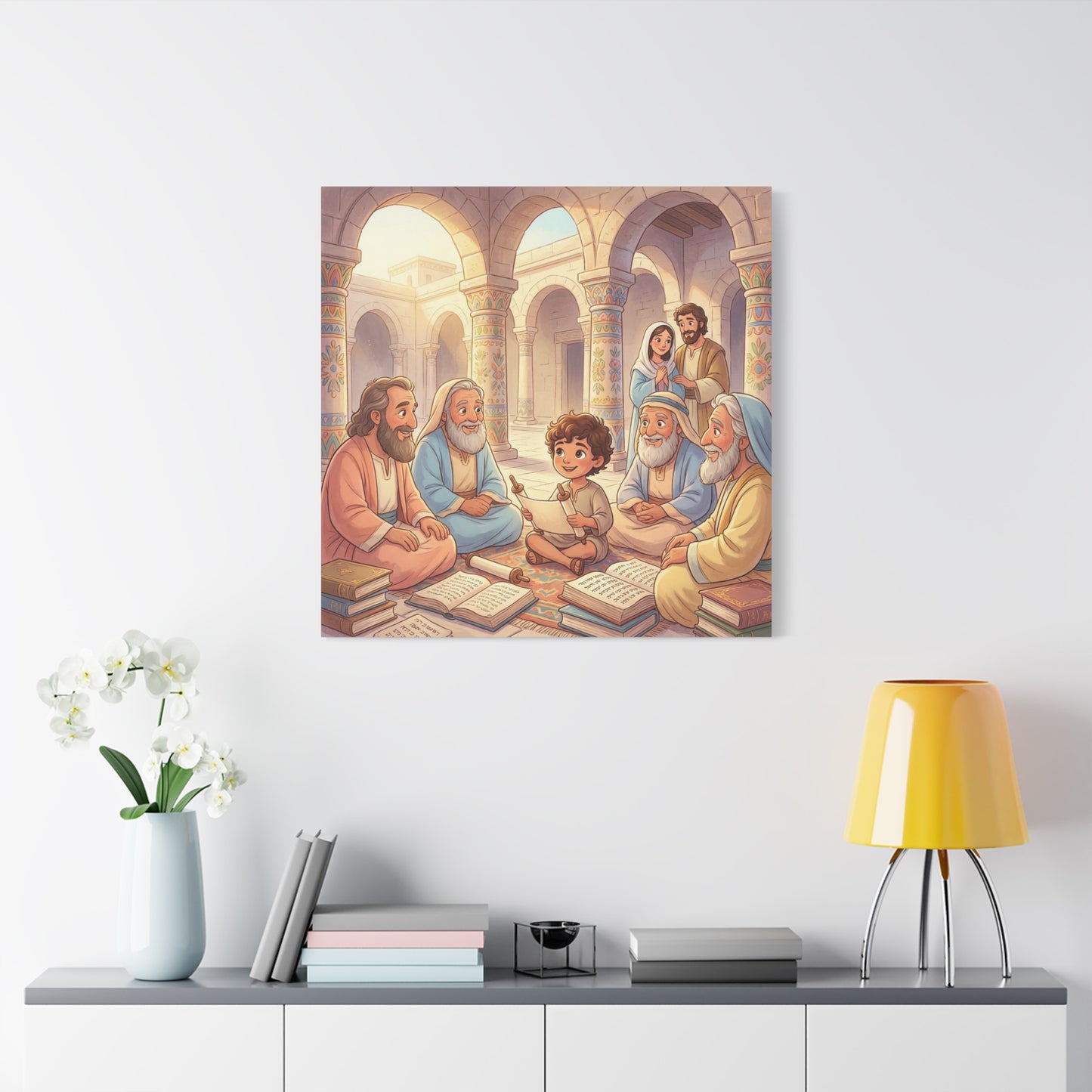 Young Jesus Teaching In Temple Canvas Wall Art - Biblical Child Scripture Scene, Cotton Print - Traditional Religious Decor For Nursery, Bedroom, Sunday School, Living Room Home Accent - Ready to Hang