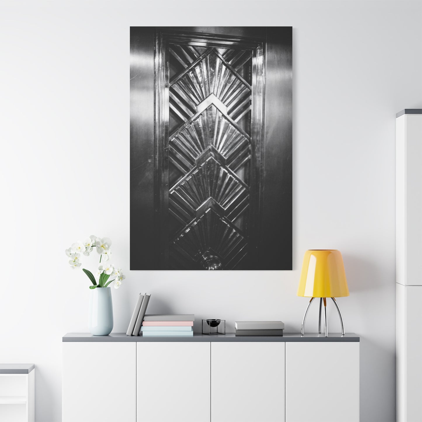 Art Deco Door Art Print Canvas Print - Geometric Black And White Architectural Panel - Monochrome Modern Interior Picture - Hallway Decor, Home Office Accent, Minimalist Design - Office Wall Art
