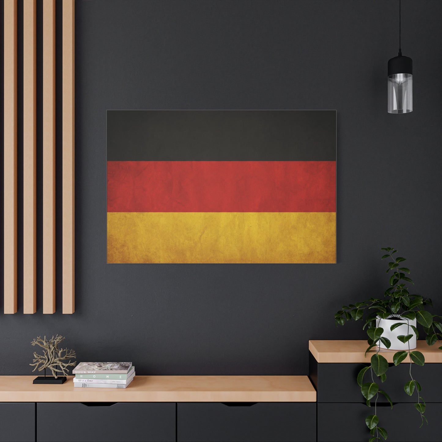 German Flag Canvas Wall Art - Vintage Germany Pride Decor, Black Red Gold Horizontal Banner Print - Rustic Textured Style, Living Room Wall Decor, Office Art - Bedroom Home Decoration - Ready to Hang