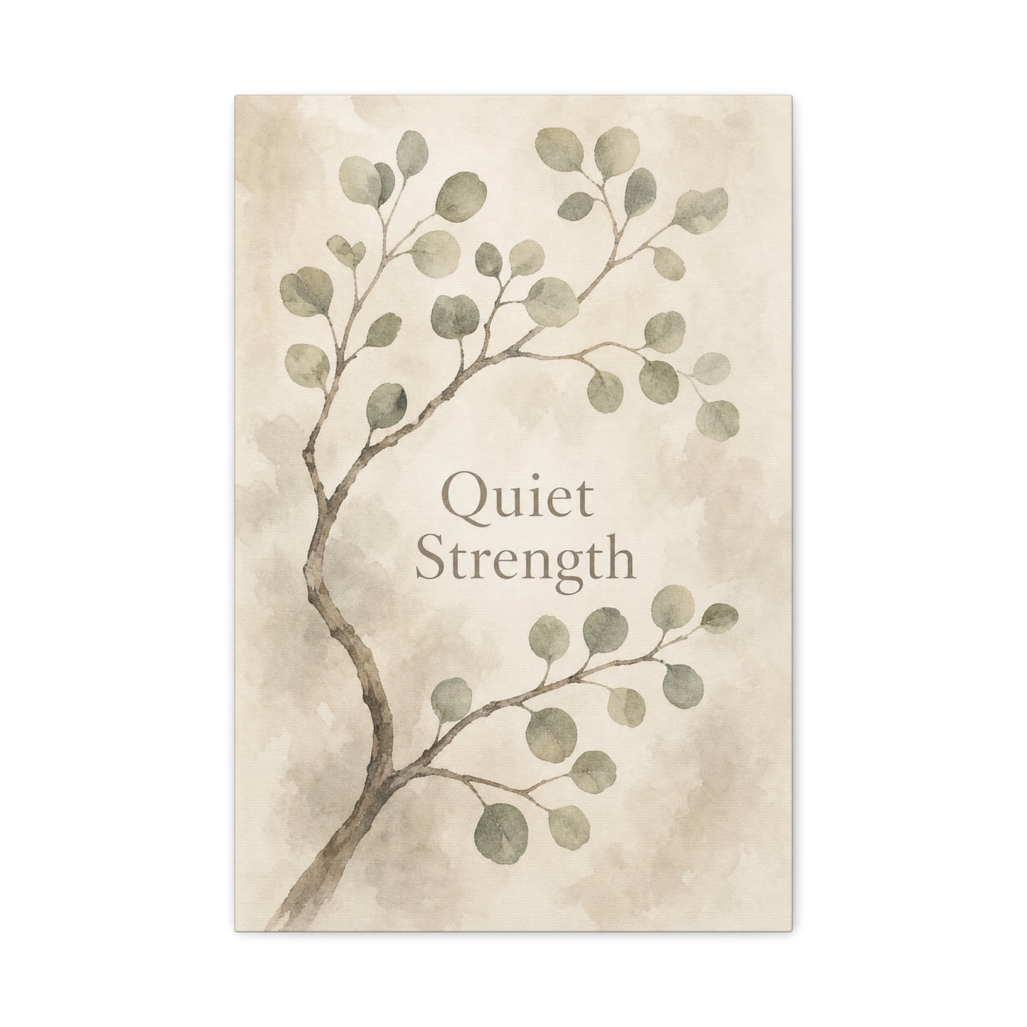 "Quiet Strength" Botanical Canvas Wall Art - Minimalist Sage Leaf Branch Print - Neutral Inspirational Wall Decor - Bedroom Home Decoration, Living Room Accent - Bedroom Home Decoration