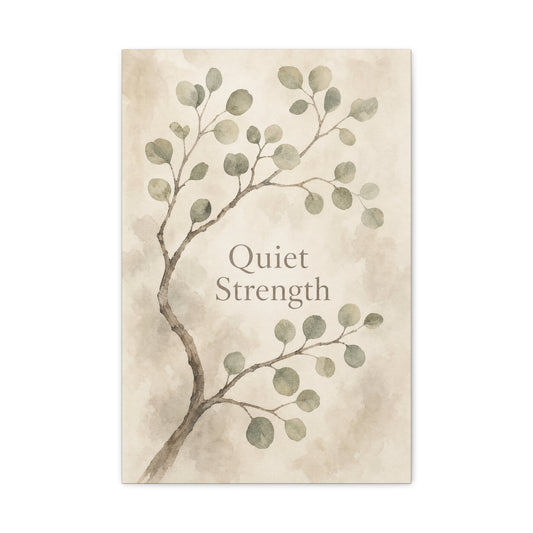 "Quiet Strength" Botanical Canvas Wall Art - Minimalist Sage Leaf Branch Print - Neutral Inspirational Wall Decor - Bedroom Home Decoration, Living Room Accent - Bedroom Home Decoration