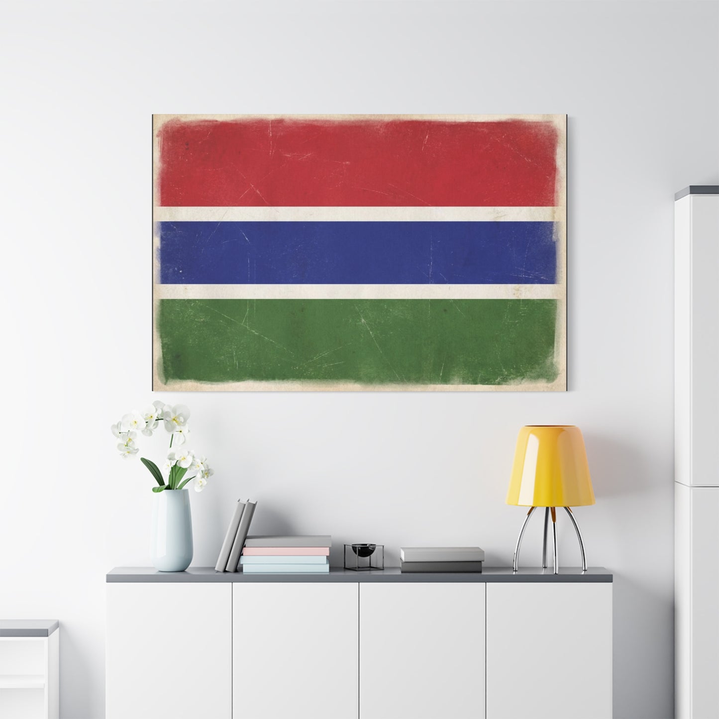 Gambia Flag Canvas Wall Art - Vintage Distressed National Banner Print - Red Blue Green Stripe Design, Patriotic Decor, Cultural Home Decoration For Living Room Bedroom Office - Living Room Wall Decor