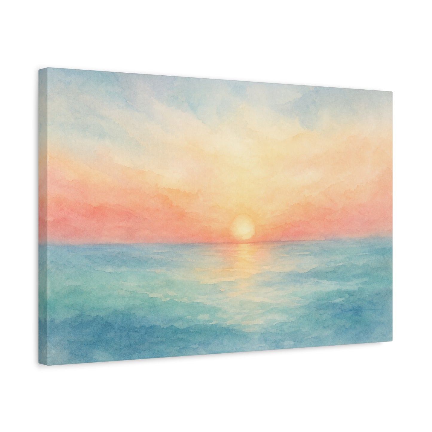 Pastel Ocean Sunrise Canvas Wall Art - Watercolor Seascape, Coastal Wall Decor - Serene Beach Horizon Print - Bedroom Home Decoration, Living Room Accent, Jellyfish Room Decor - Modern Farmhouse Style