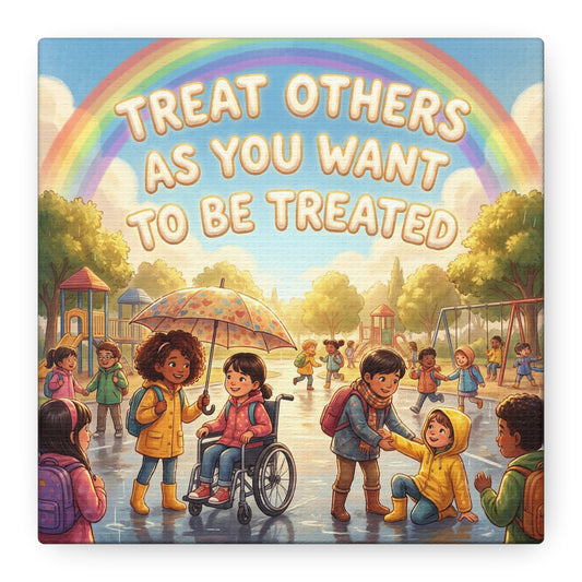 Kindness Quote Canvas Wall Art - Rainbow Playground Children Illustration Print - Inclusive Classroom Decor, Kids Room Wall Hanging, School Counselor Office Poster, Bohemian Nursery Accent