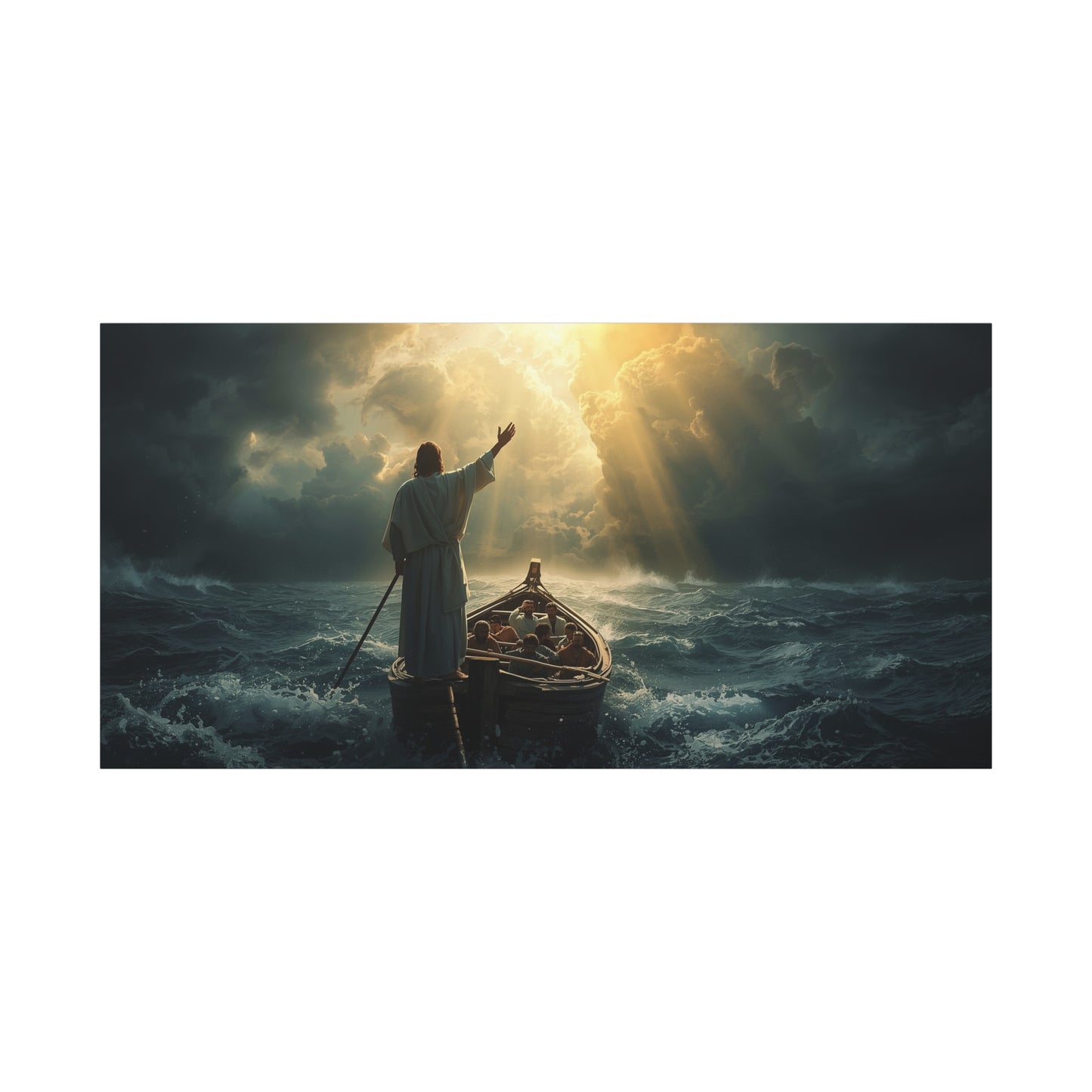 Jesus Calming The Storm Canvas Wall Art - Christian Ocean Boat Scene, Cotton Print - Dramatic Religious Seascape - Living Room Decor, Bedroom Home Decoration, Meditation Space - Living Room Wall Decor