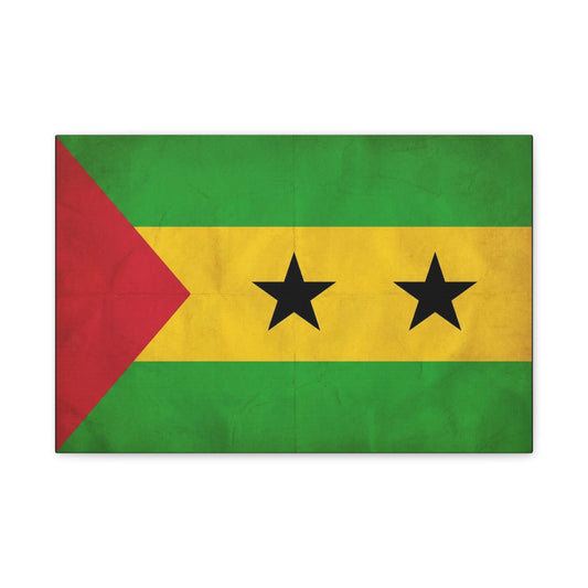 Sao Tome And Principe Flag Canvas Wall Art - National Pride Decor, Vintage Country Banner Print - Green Yellow Red Two Star Design - Living Room Wall Decor - Bedroom Home Decoration - Ready to Hang