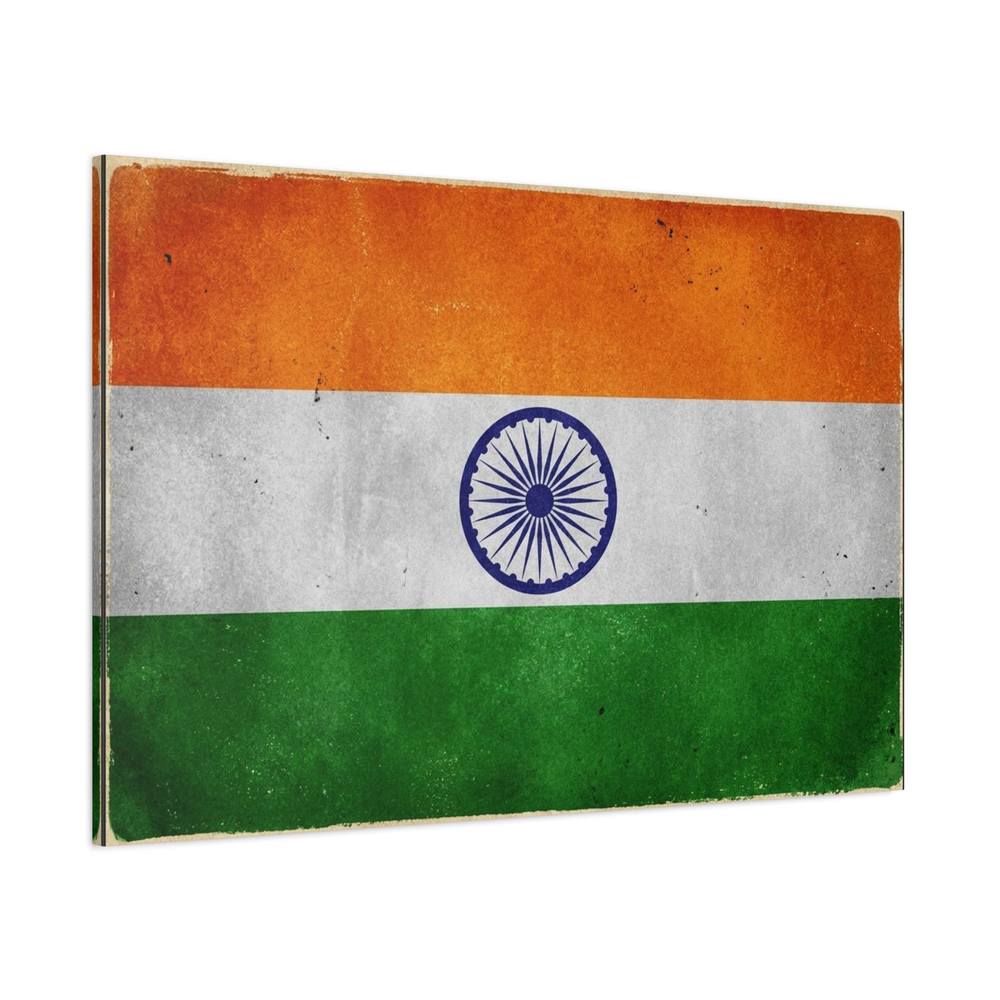 India Flag Canvas Wall Art - Vintage Tricolor Ashoka Chakra Print, Patriotic Textured Artwork - Distressed Saffron White Green Design - Living Room Decor, Office Wall Accent - Bedroom Home Decoration
