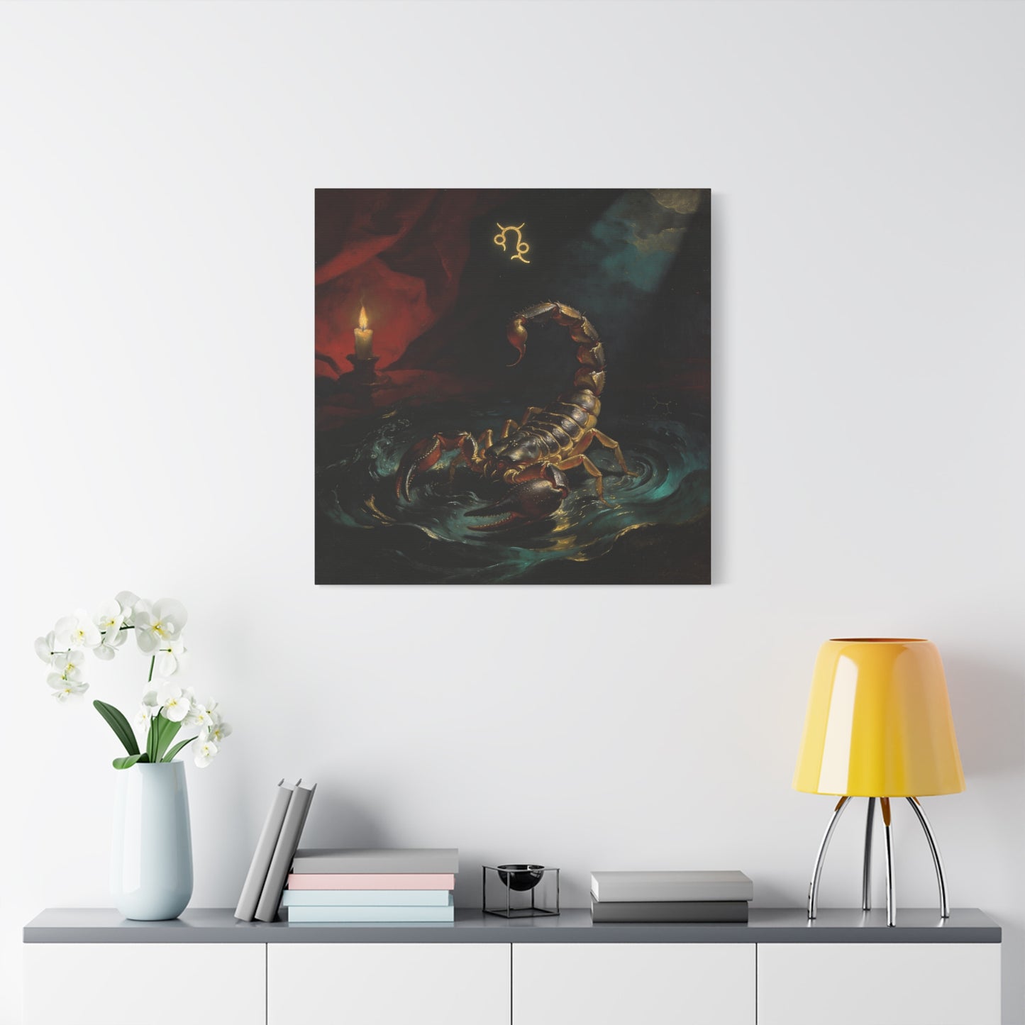 Scorpion Zodiac Canvas Wall Decor - Candlelit Astrology Painting, Dark Vintage Gothic Print - Matte Cotton Canvas, Mysterious Maximalist Style - Bedroom Decoration, Study Accent - Office Wall Art