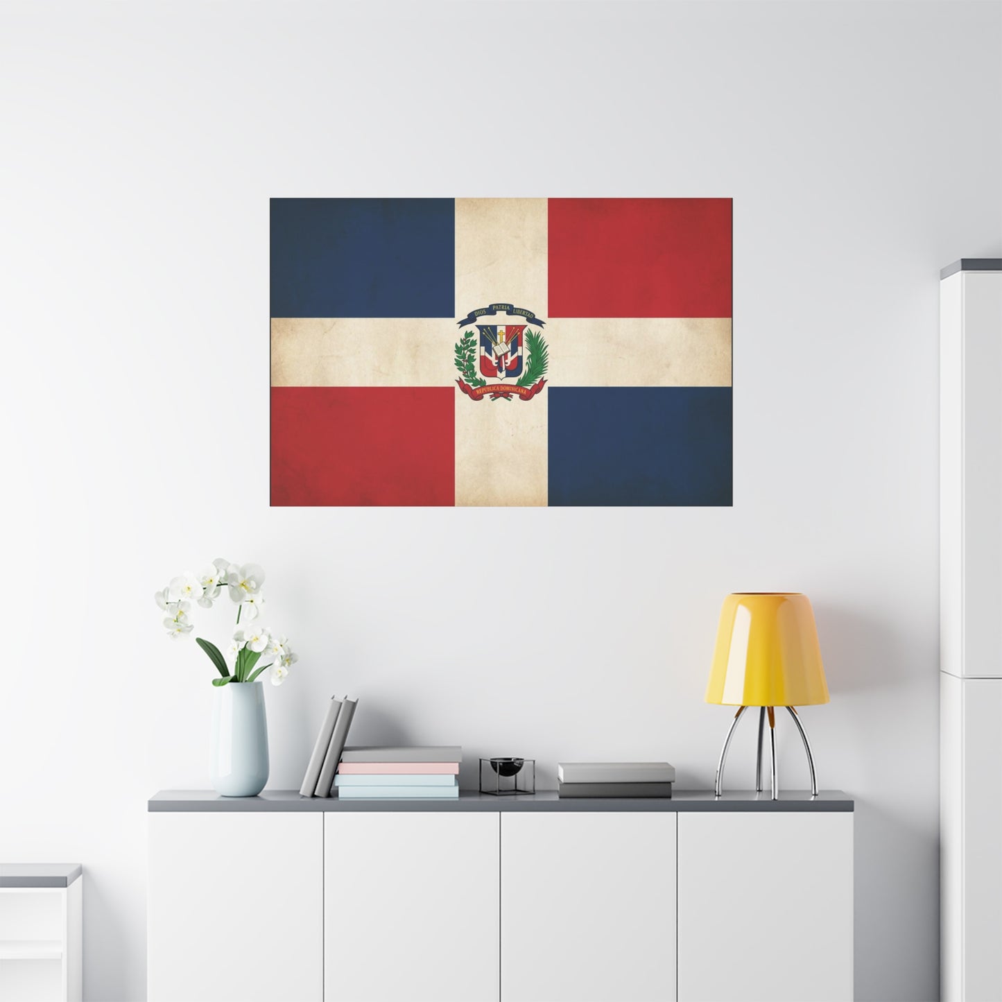 Dominican Republic Flag Canvas Wall Art - Dios Patria Libertad, Republica Dominicana - Vintage Patriotic Print - Heritage Decor For Living Room, Office, Dorm Wall Display - Bedroom Home Decoration