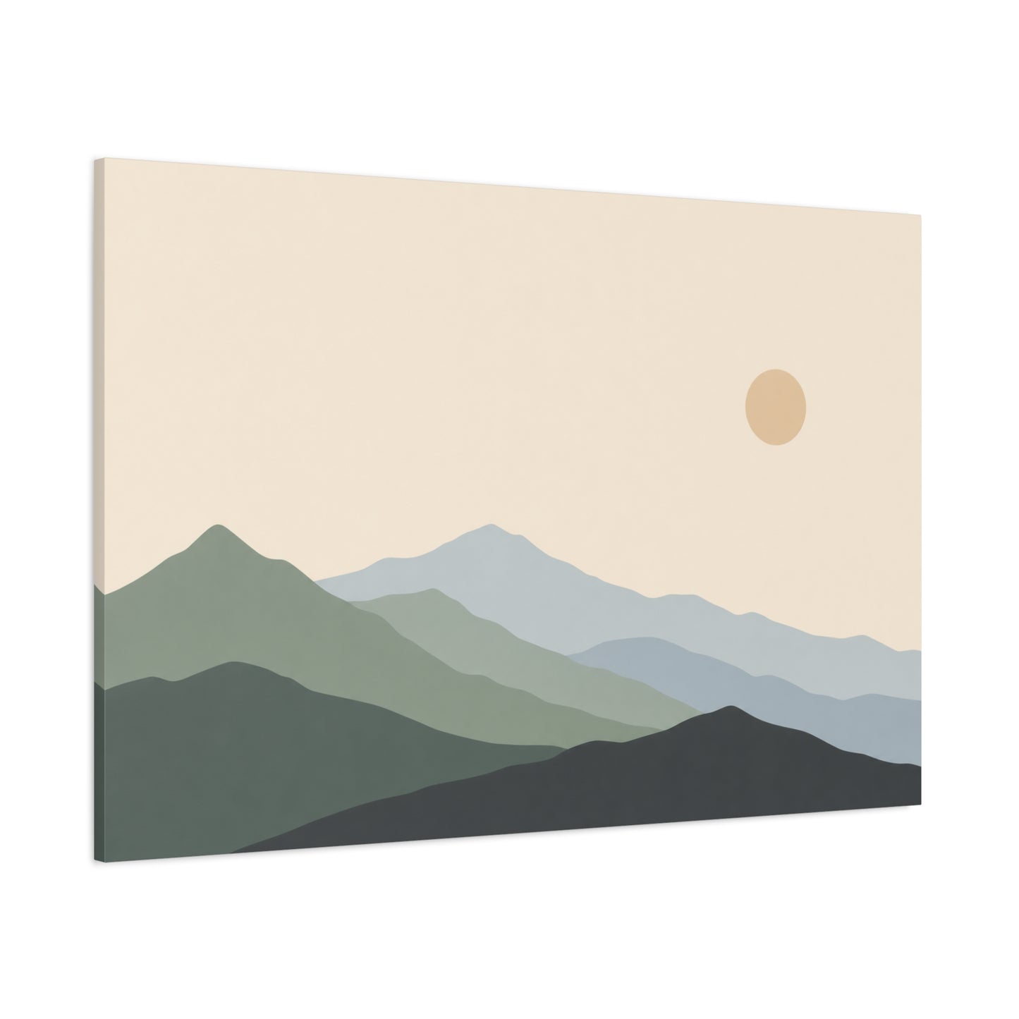 Minimalist Mountain Landscape Canvas Wall Art - Layered Blue Green Hills, Soft Sun - Contemporary Nature Print, Living Room Wall Decor, Bedroom Home Decoration, Office Art - Bedroom Home Decoration