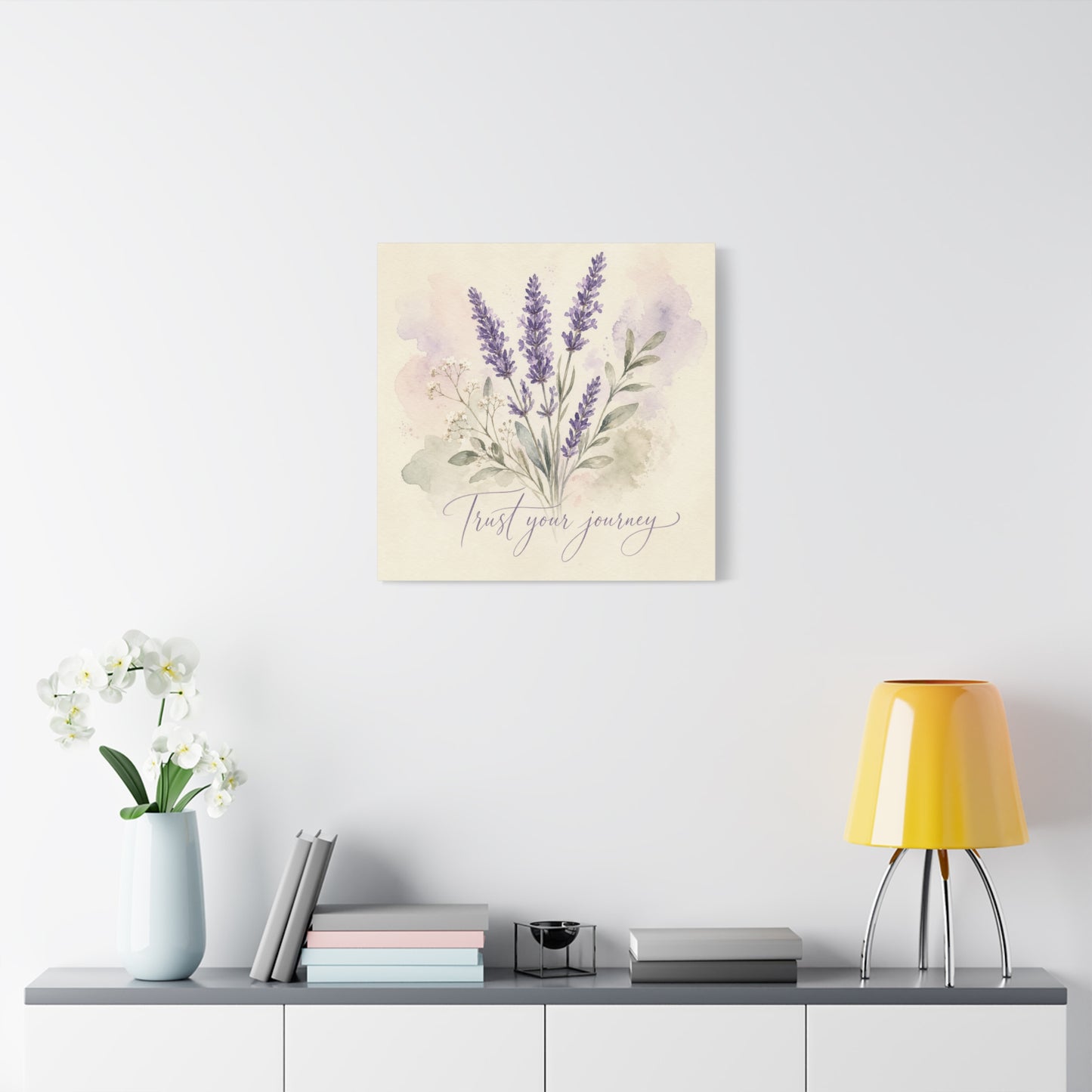 "Trust Your Journey" Lavender Canvas Wall Art - Watercolor Botanical Floral Decor - Soft Purple Sage Green Bouquet, Inspirational Bedroom Wall Decor, Farmhouse Office Home Decoration - Ready to Hang