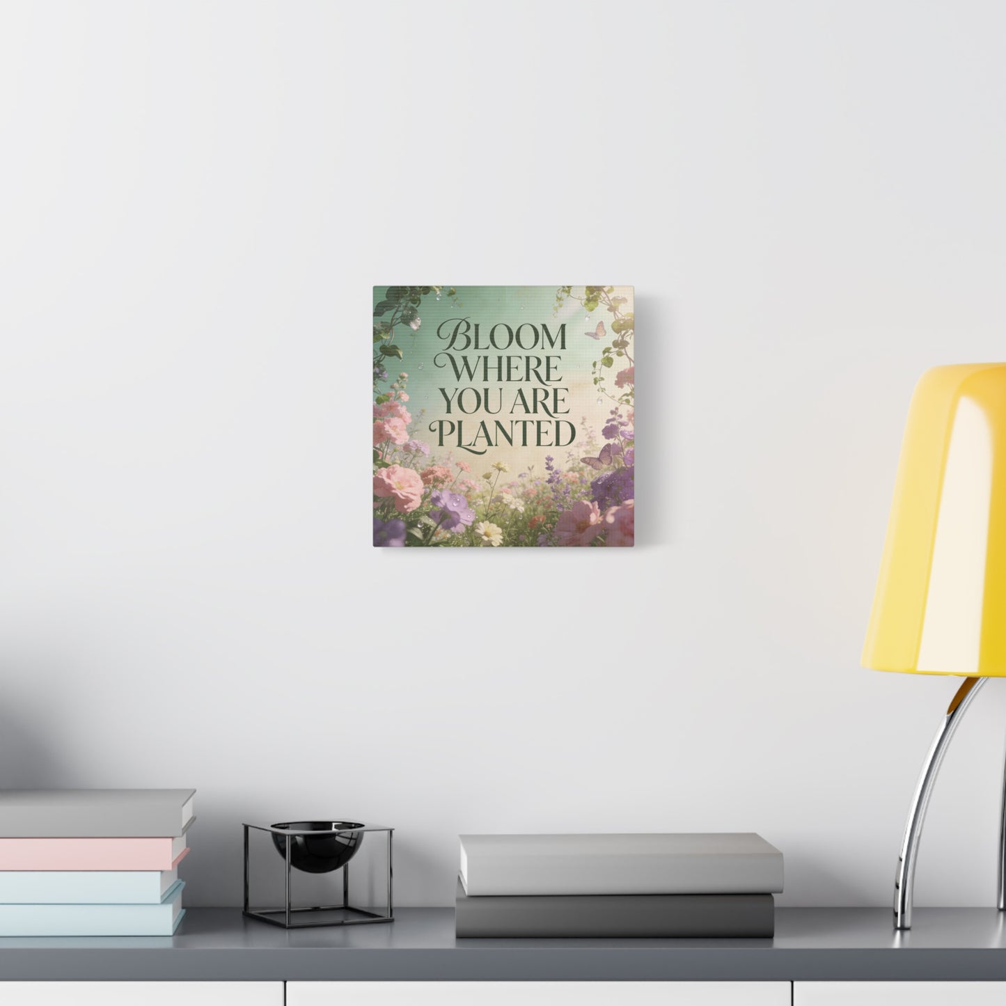 "Bloom Where You Are Planted" Inspirational Canvas Wall Art - Floral Butterfly Quote Print, Pastel Garden Typography Decor, Modern Farmhouse Style, Bedroom Home Decoration - Living Room Wall Decor