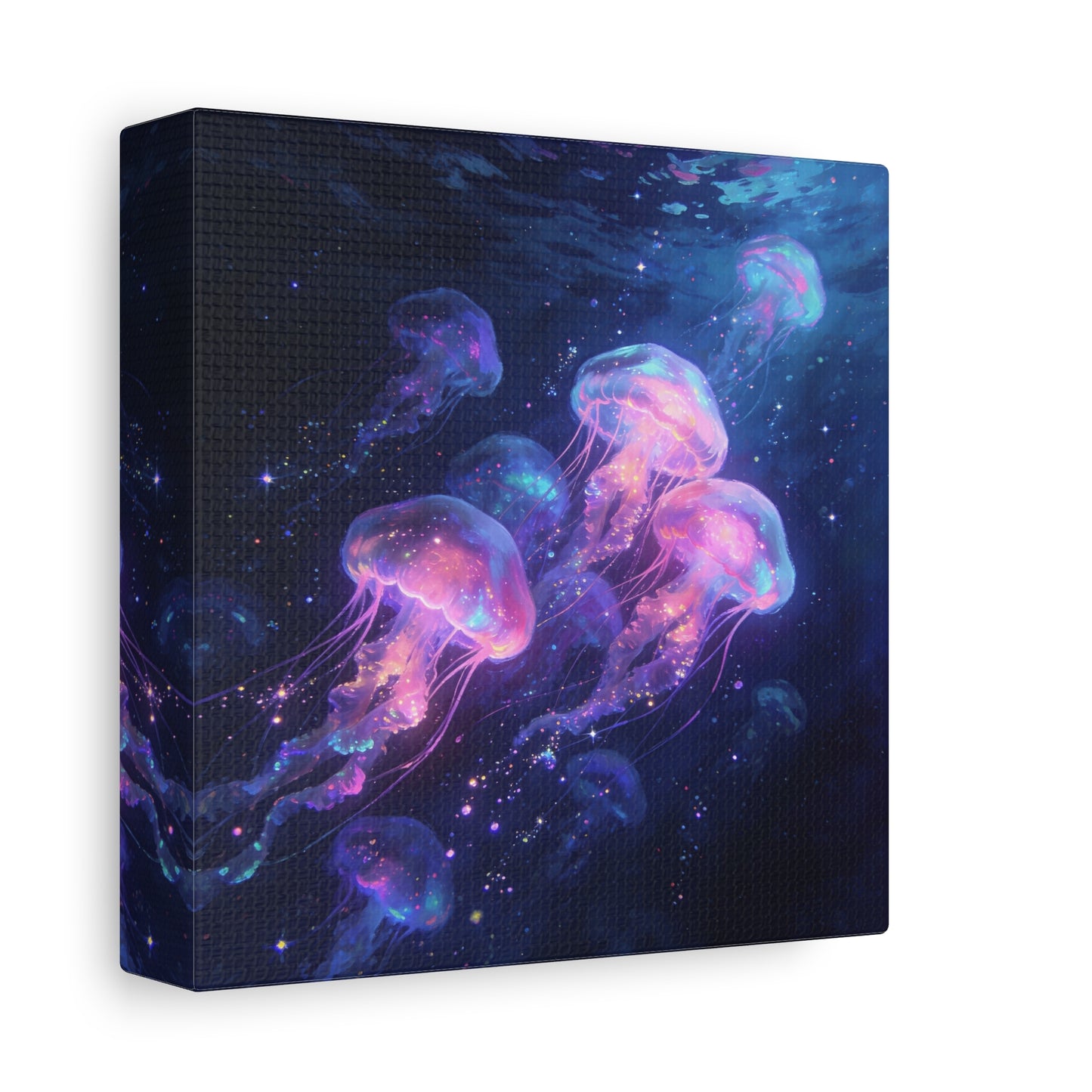 Glowing Jellyfish Canvas Wall Art - Ocean Fantasy Sea Life Decor, Luminous Pink Blue Artwork - Matte Canvas Print, Contemporary Style - Bedroom Wall Decor, Meditation Space Accent - Ready to Hang