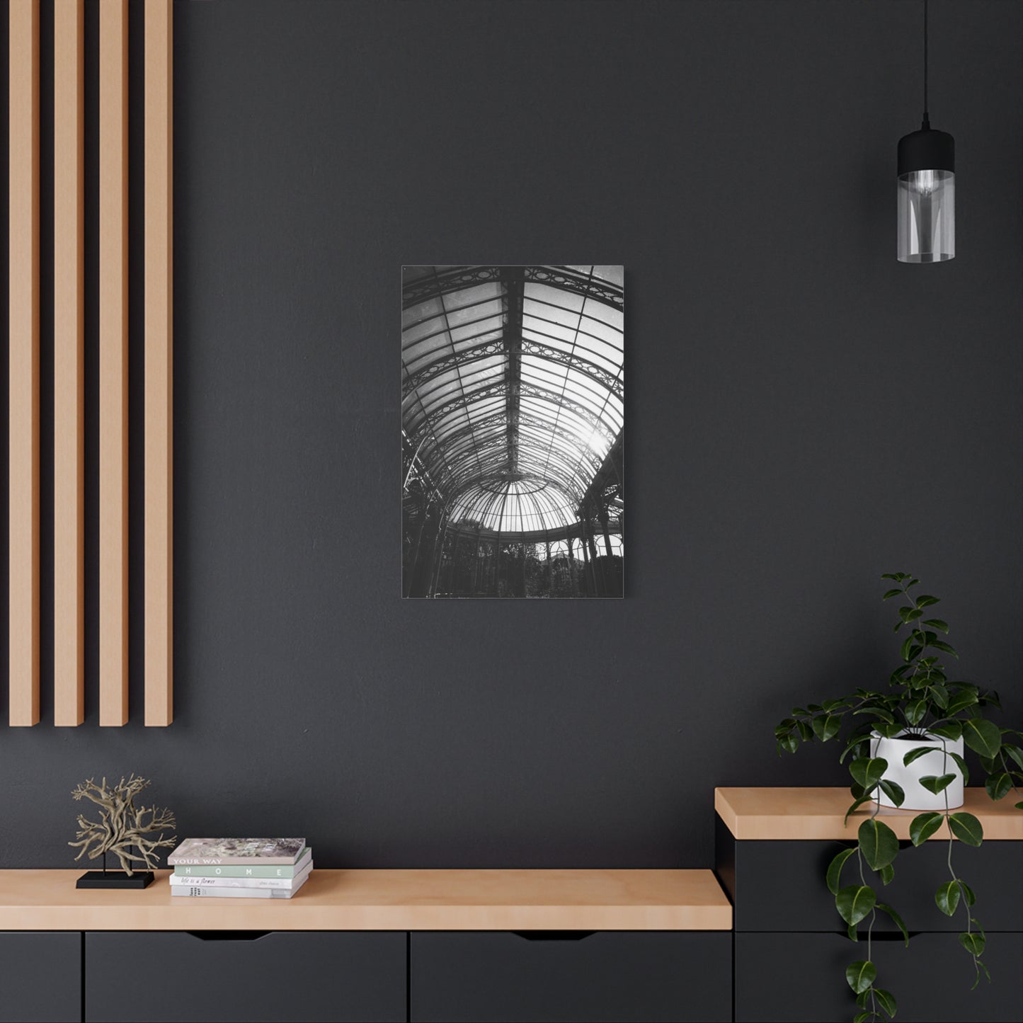 Black And White Glass Conservatory Canvas Wall Art - Architectural Art Print, Vintage Iron Pavilion Roof, Modern Minimalist Decor - Living Room Wall Decor, Office Art - Bedroom Home Decoration