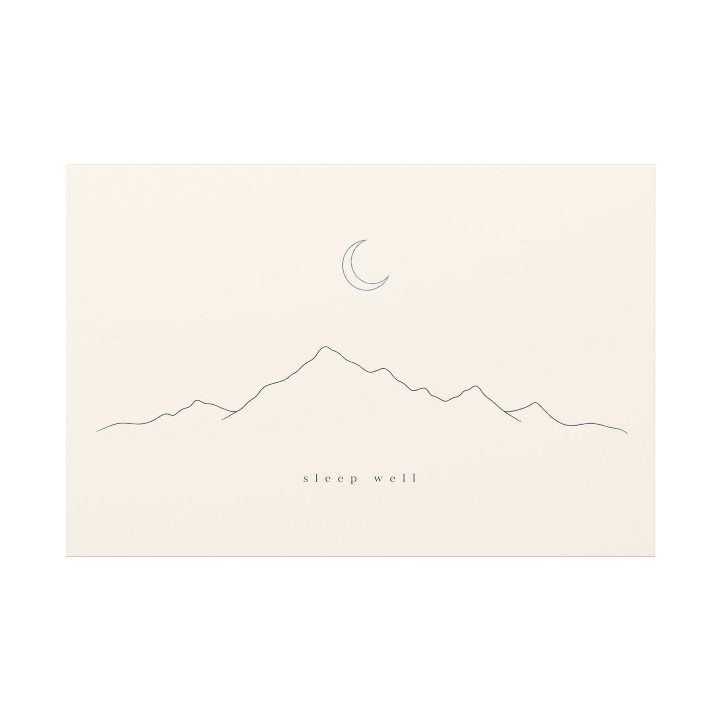 "Sleep Well" Minimalist Mountain Canvas Wall Art - Crescent Moon Line Drawing, Neutral Beige Canvas Print - Modern Bedroom Wall Decor, Nursery Home Decoration, Meditation Space - Ready to Hang