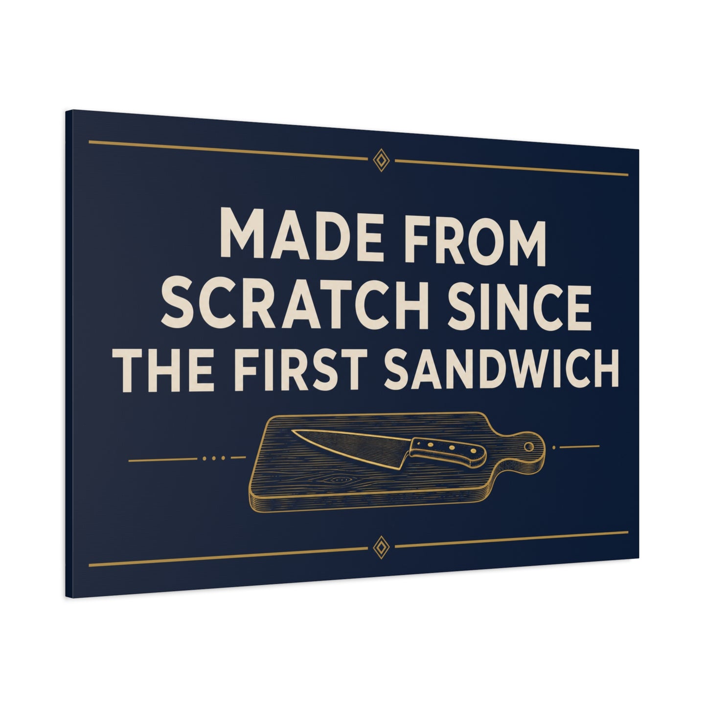 "Made From Scratch Since The First Sandwich" Canvas Wall Art - Quote Print, Navy And Gold Typography, Cutting Board Knife Illustration, Farmhouse Decor - Deli Wall Decor - Sandwich Shop Sign