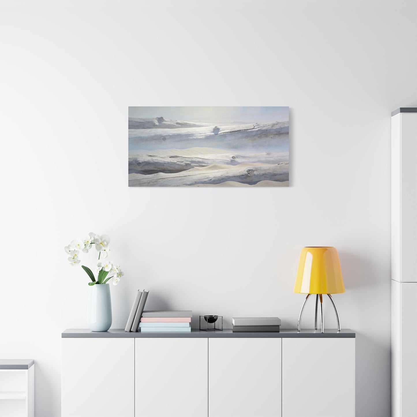 Driftwood Beach Canvas Wall Art - Coastal Sand Dunes Art Print, Soft Blue Beige Neutral Tones - Minimalist Coastal Style - Living Room Wall Decor, Bedroom Home Decoration - Ready to Hang